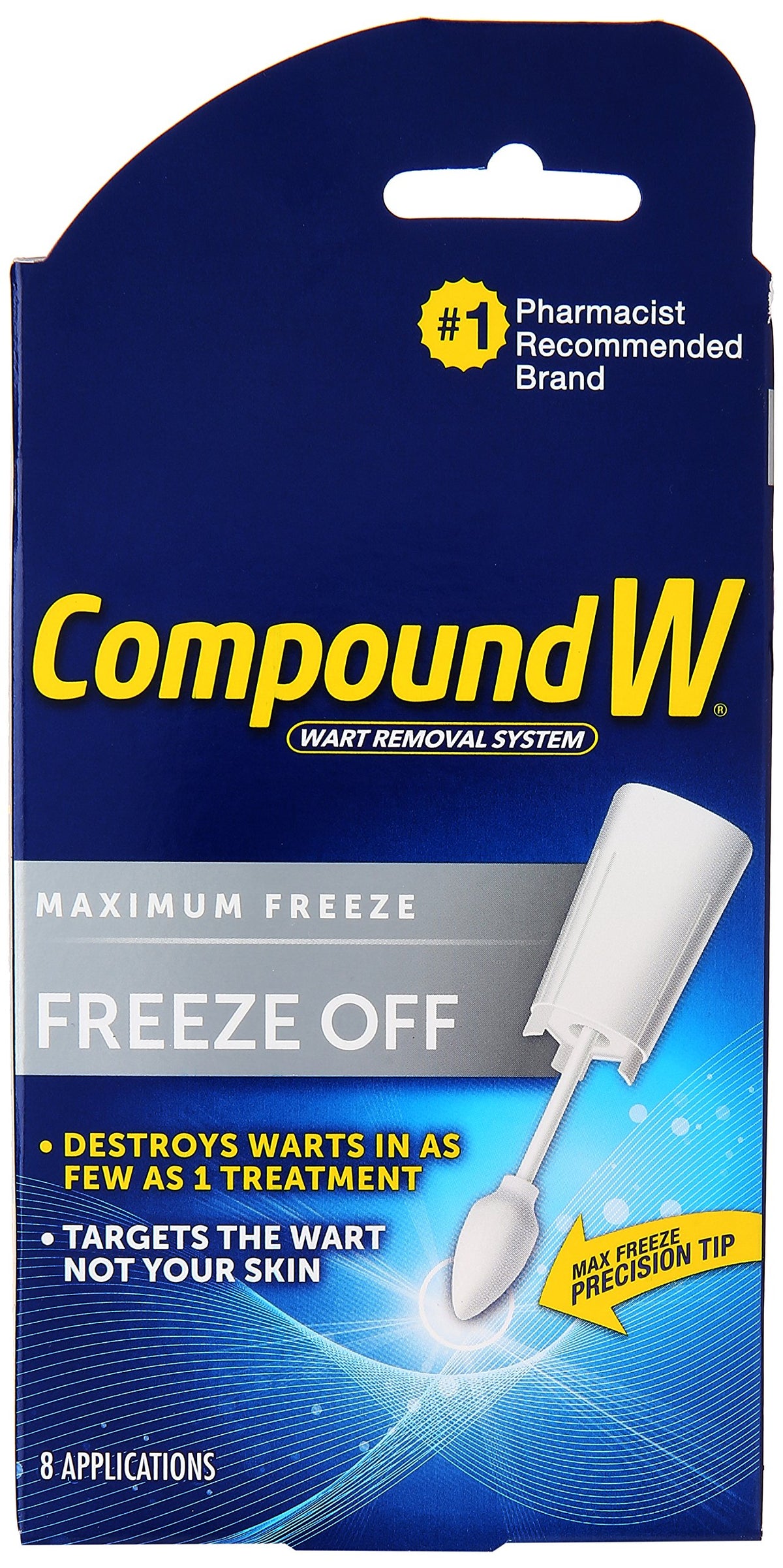Compound W Wart Remover Freeze Off kit packaging shows the 8-count option.