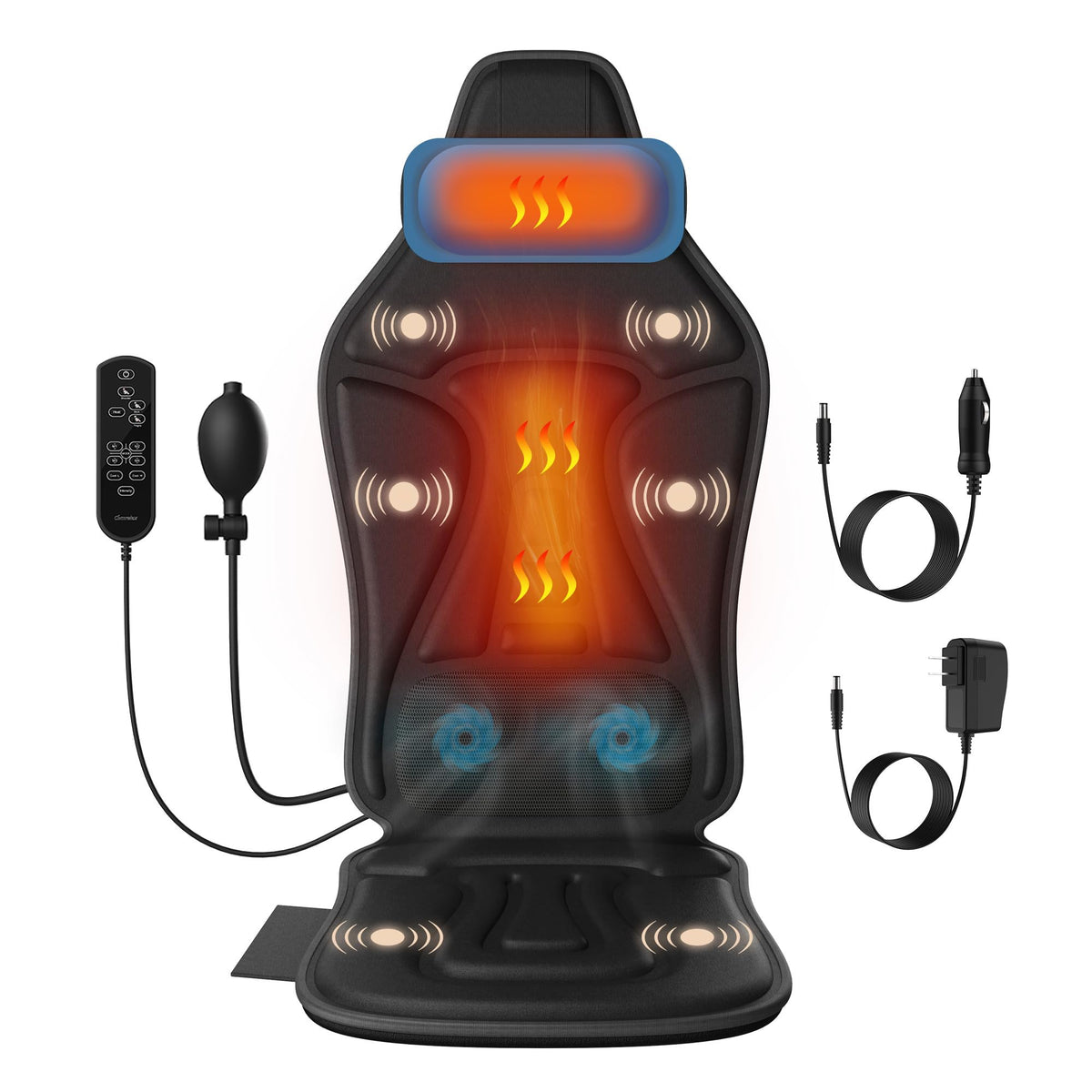 Comrelax back massager with heat in chair pad for deep relaxation and neck support.