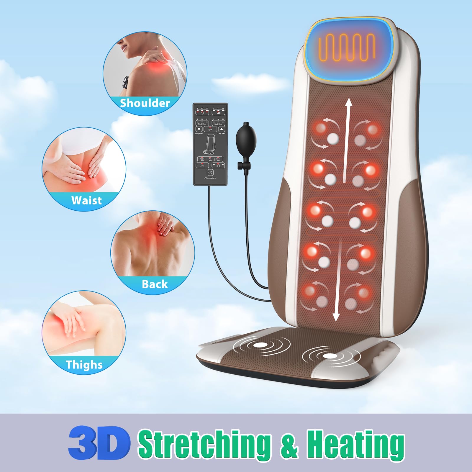 comrelax back massager heat function provides warm relief