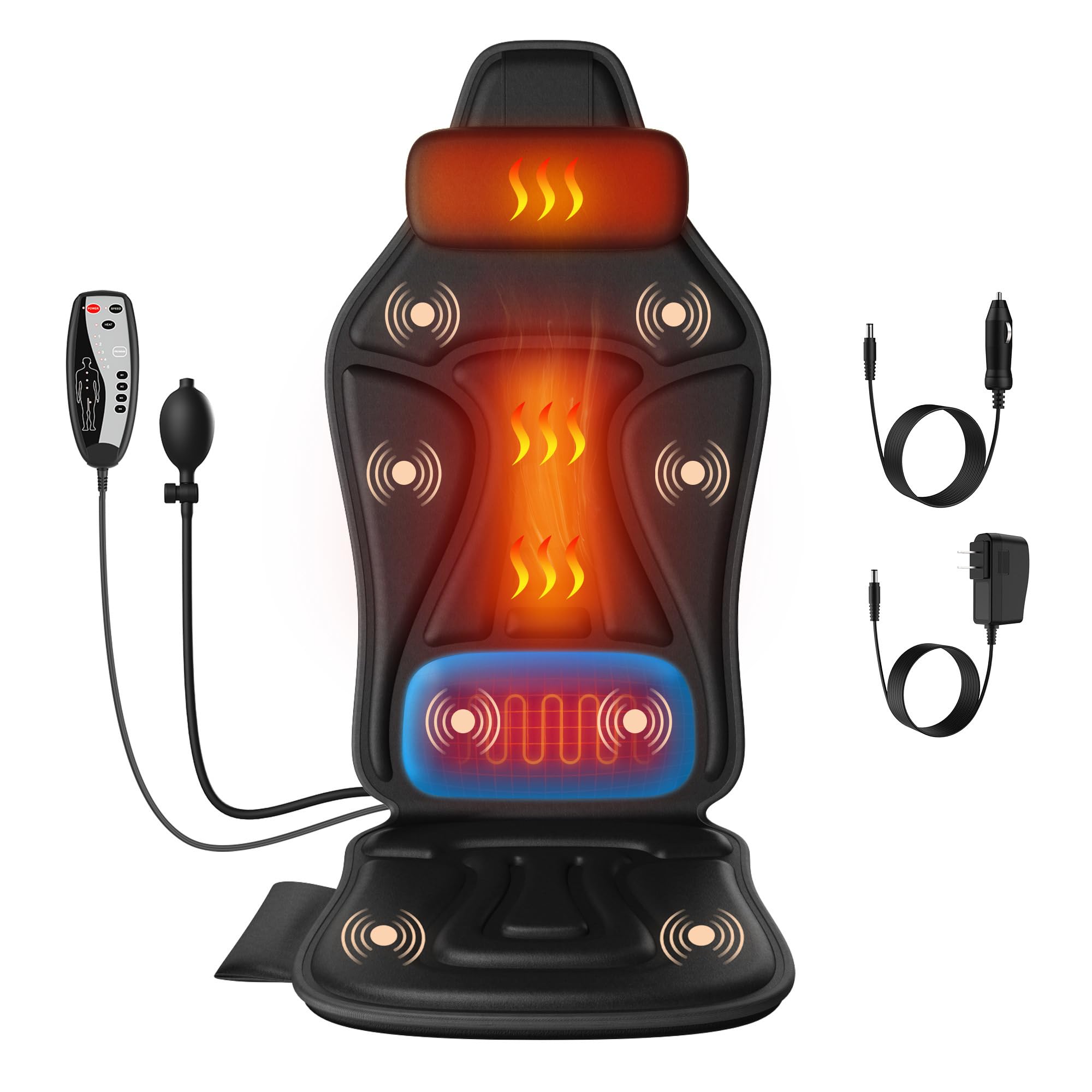 Comrelax back massager with heat soothing the back during work or travel