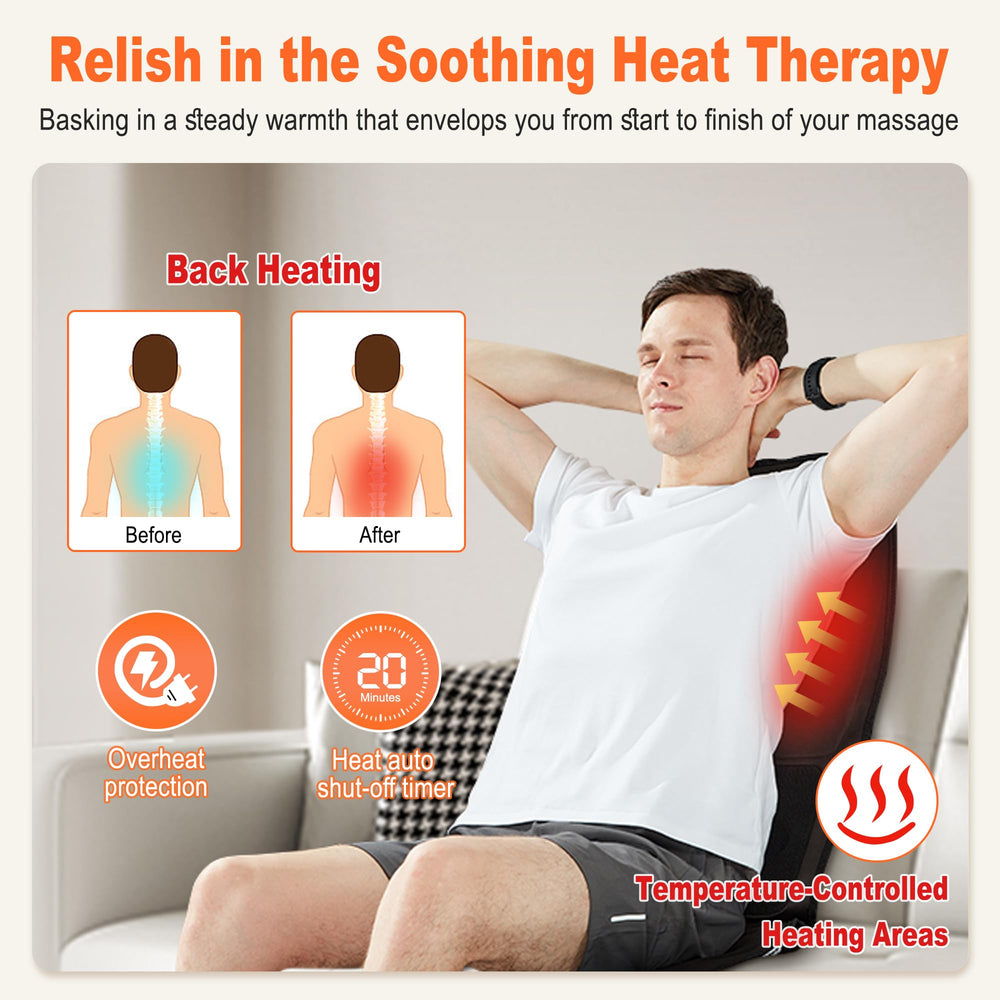 Comrelax full-body massage pad targets shoulders, back, and thighs for relaxation.