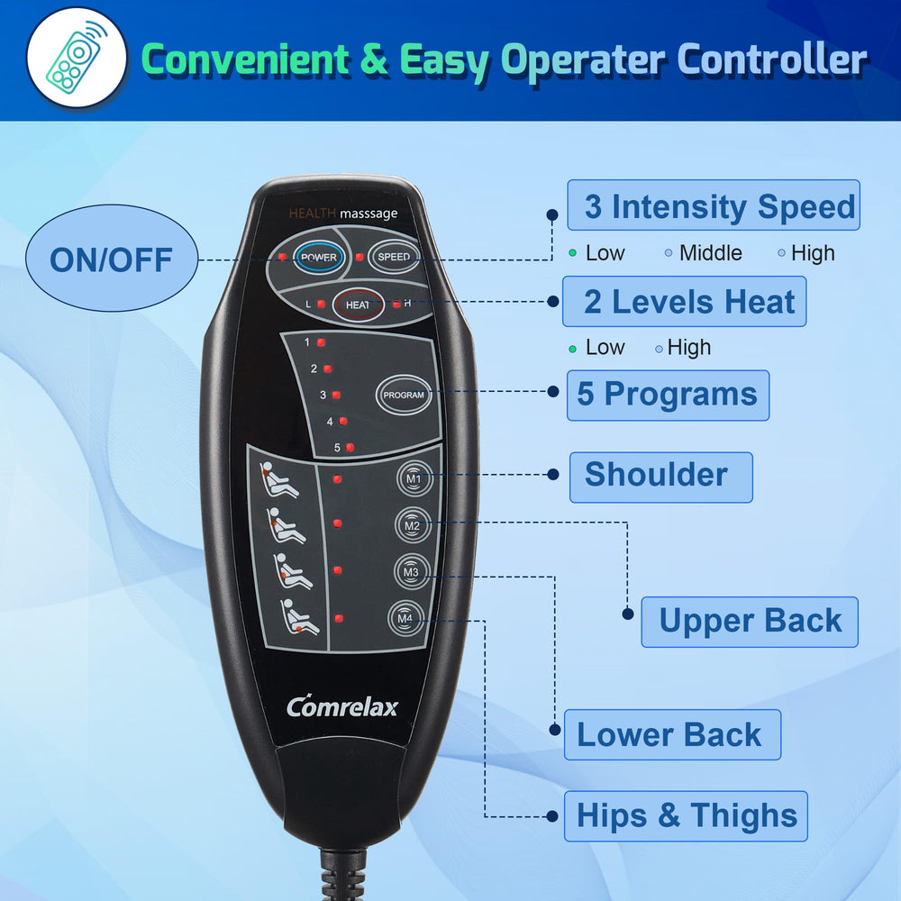 The handheld controller keeps massage adjustments within reach.