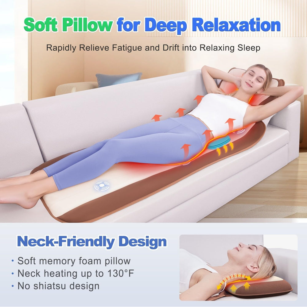 Comrelax heating pillow-equipped mat showing neck heat for soothing comfort