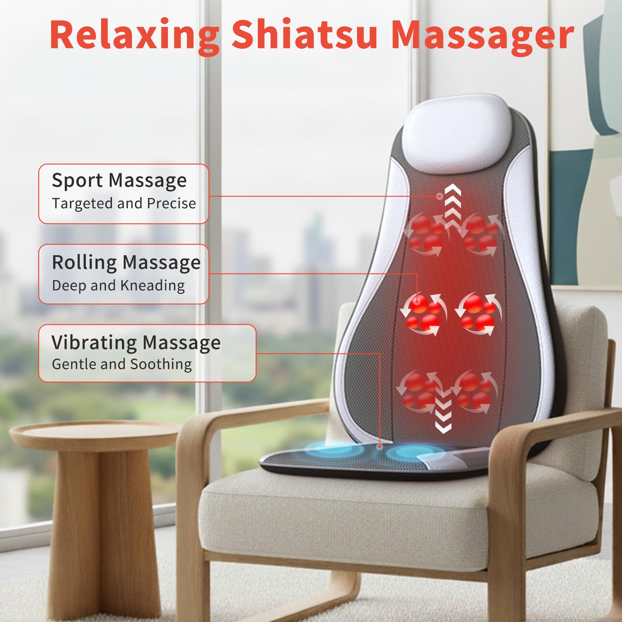 Comrelax kneading rolling chair massager targets back and leg tension.