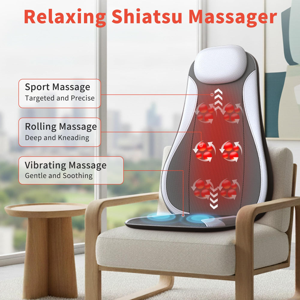 Comrelax kneading rolling chair massager targets back and leg tension.