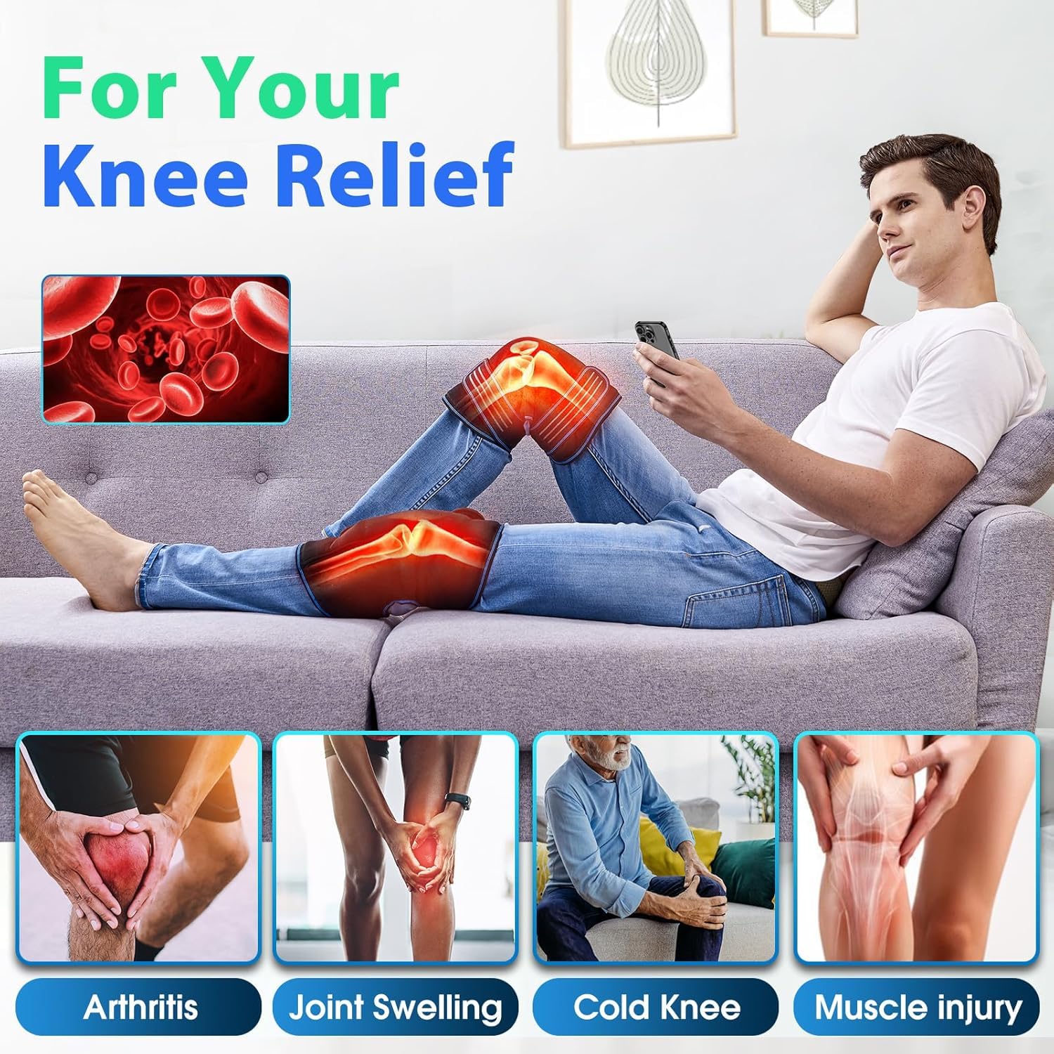 Comrelax knee massager heat level selector for customizable warmth