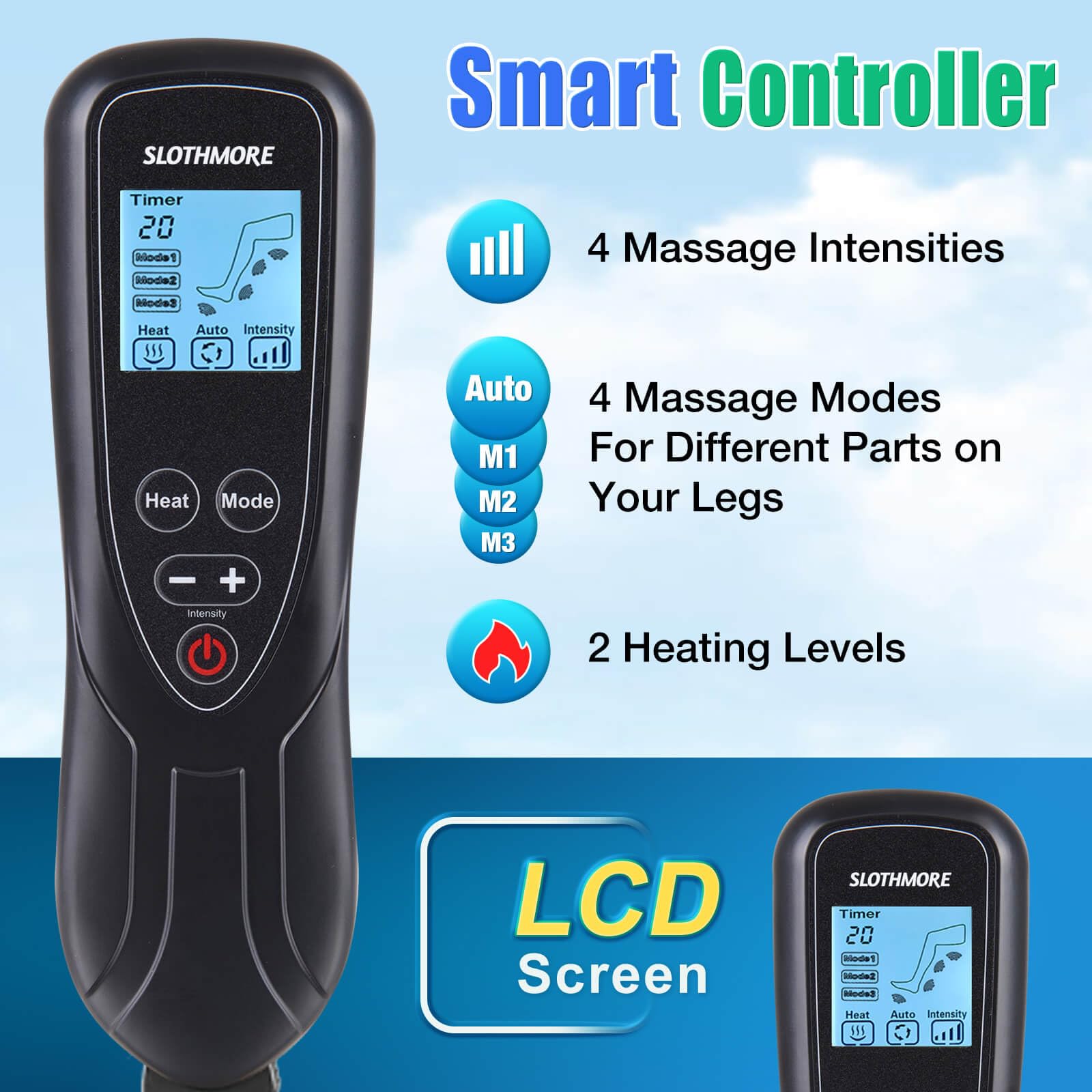 Comrelax leg massager adjustable Velcro strap ensures secure fit.