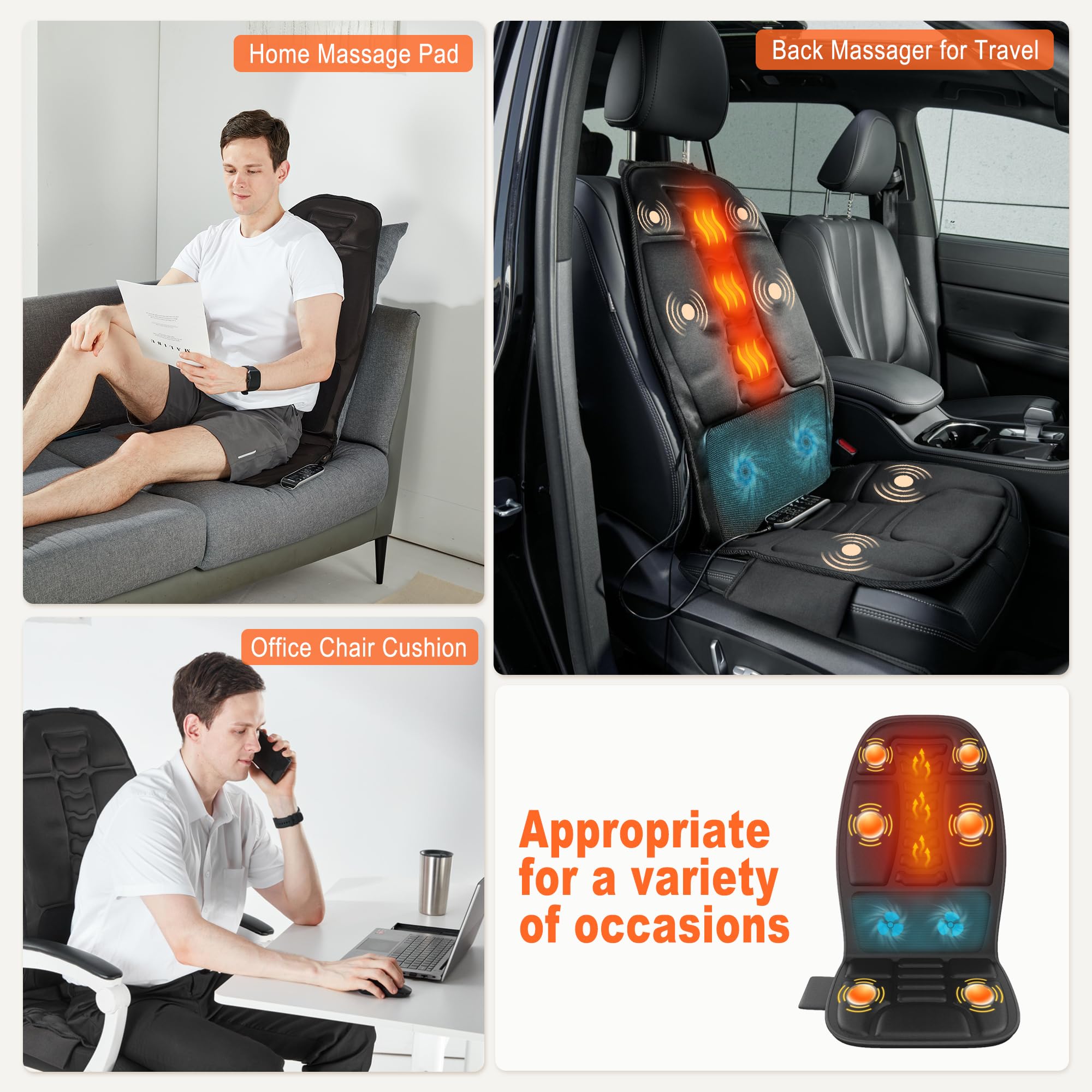 comrelax massage seat cushion cooling-system with built-in fans for refreshing comfort