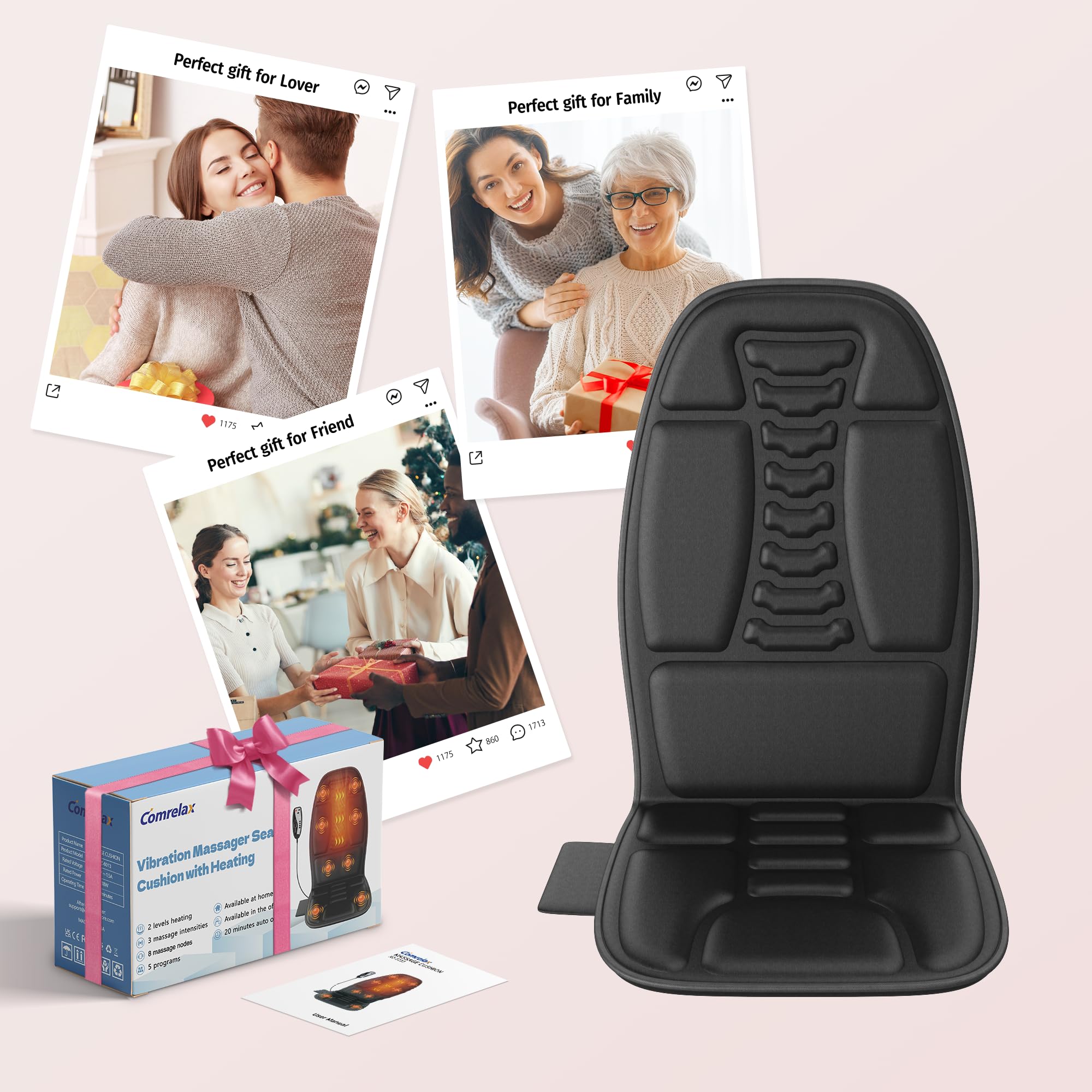Comrelax secure-fit strap keeps the cushion securely placed during use