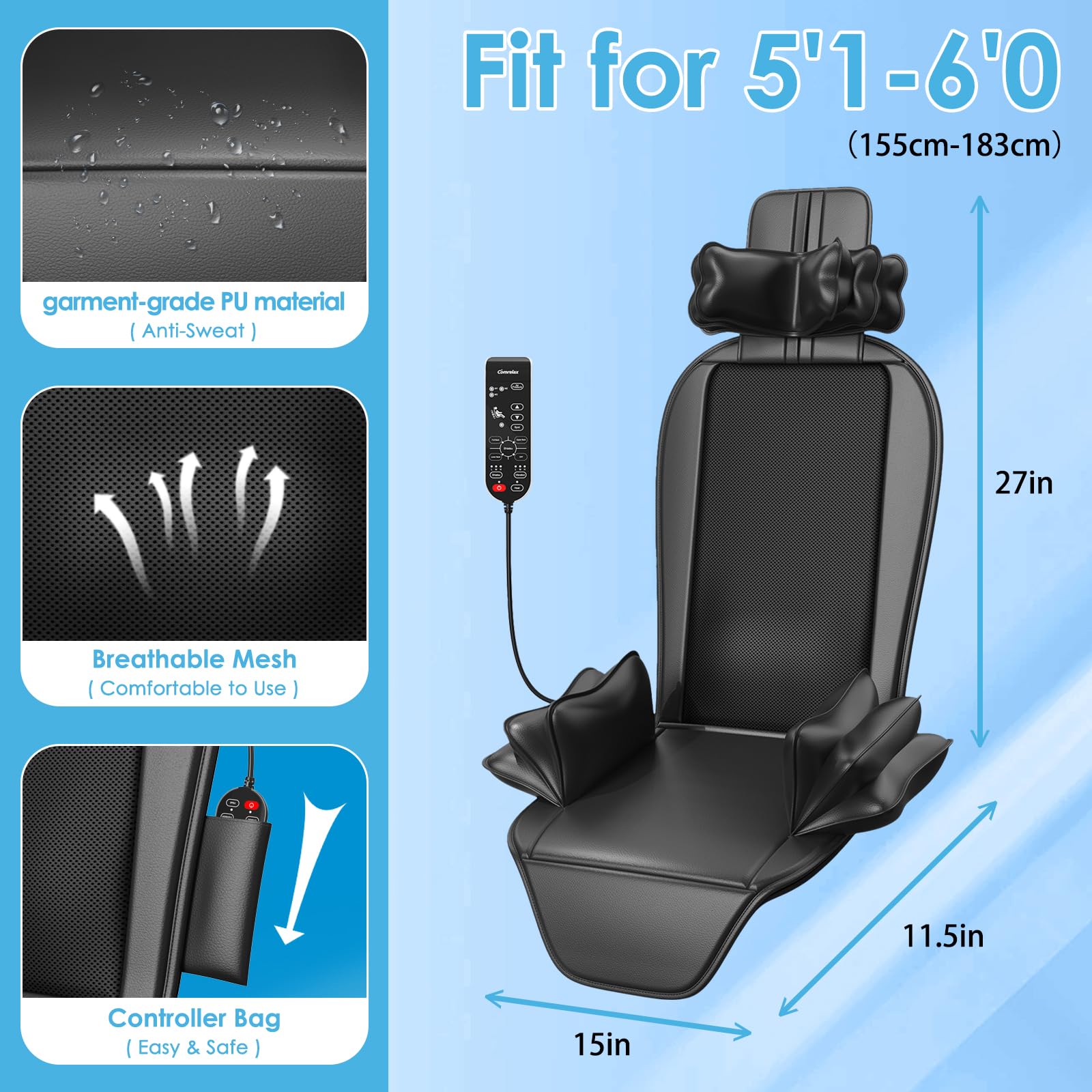 Comrelax cushion headrest and side supports cradle your posture.