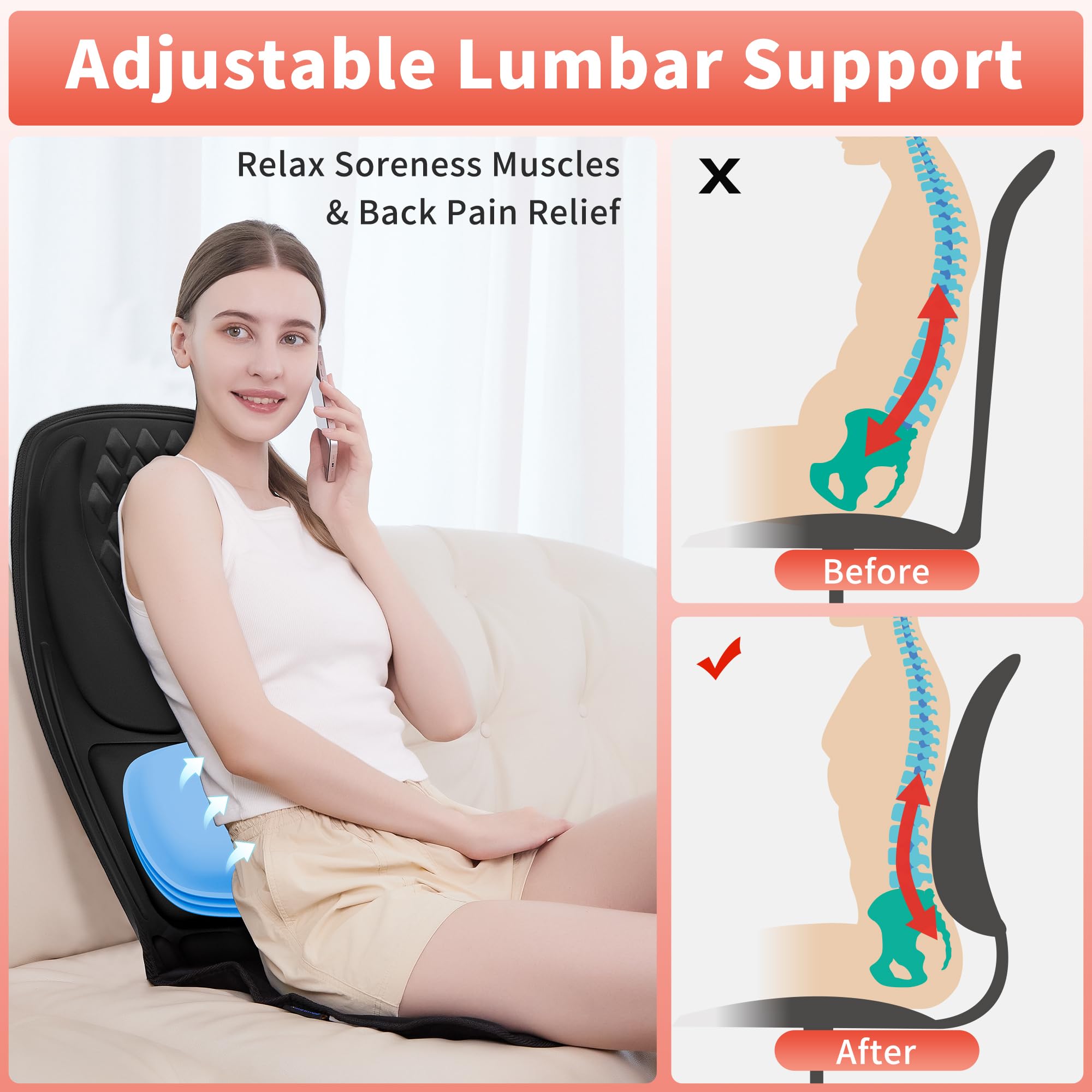 The comrelax vibration intensity control offers flexible massage levels.