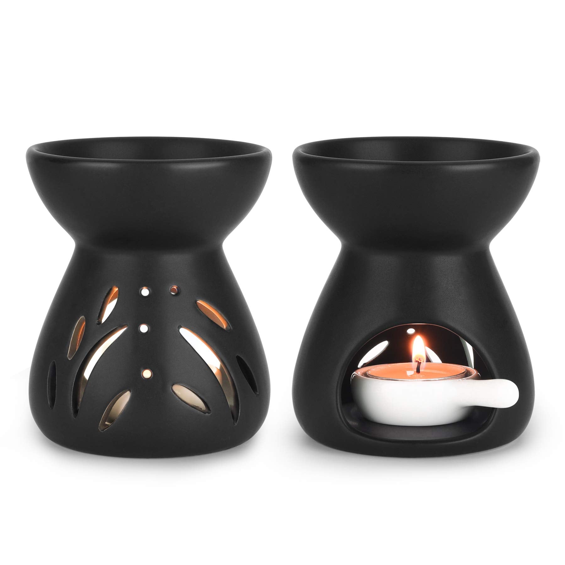 ComSaf ceramic oil burner in black close-up showcases a glossy finish for elegant rooms.