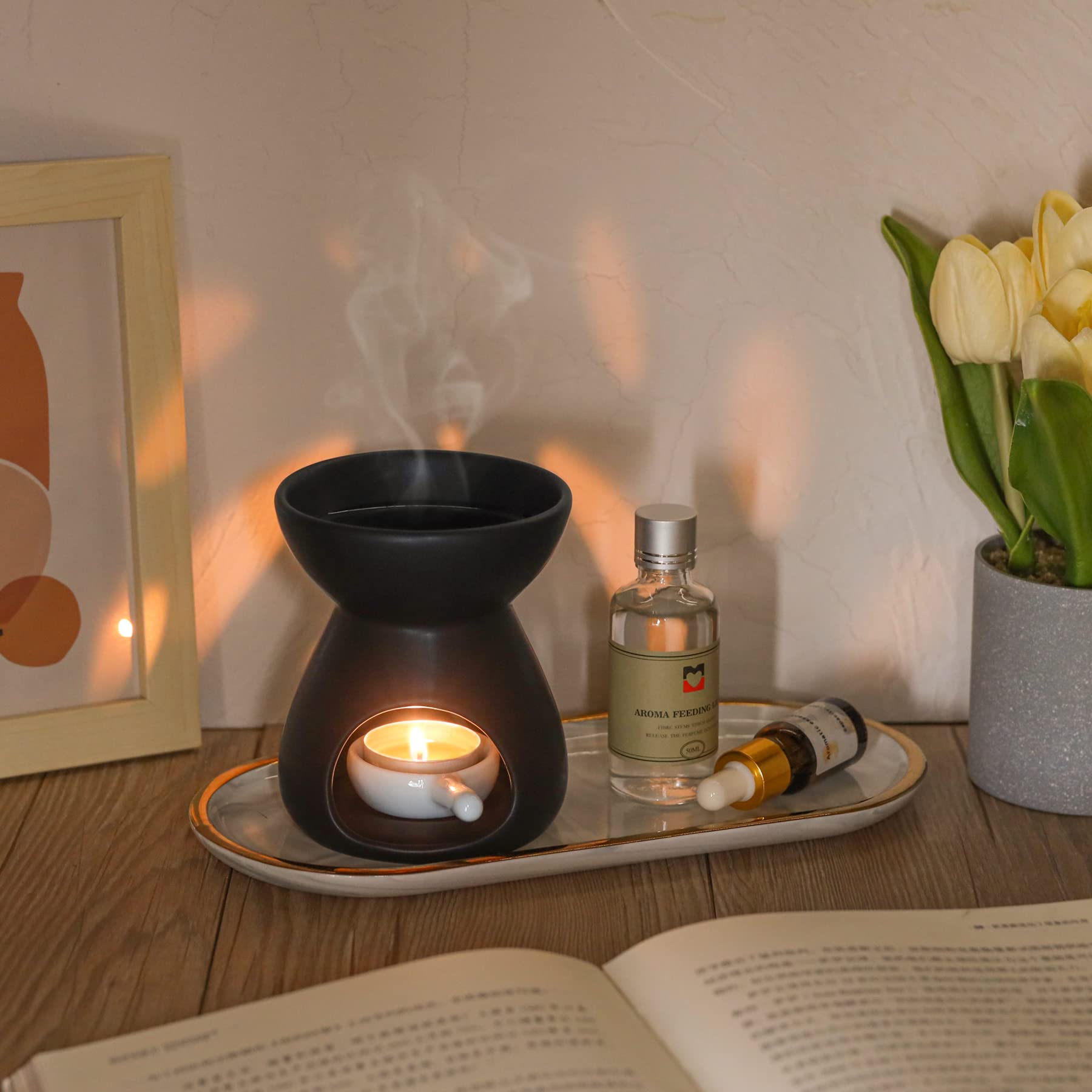 ComSaf ceramic oil burner in black full view suits versatile home decor.