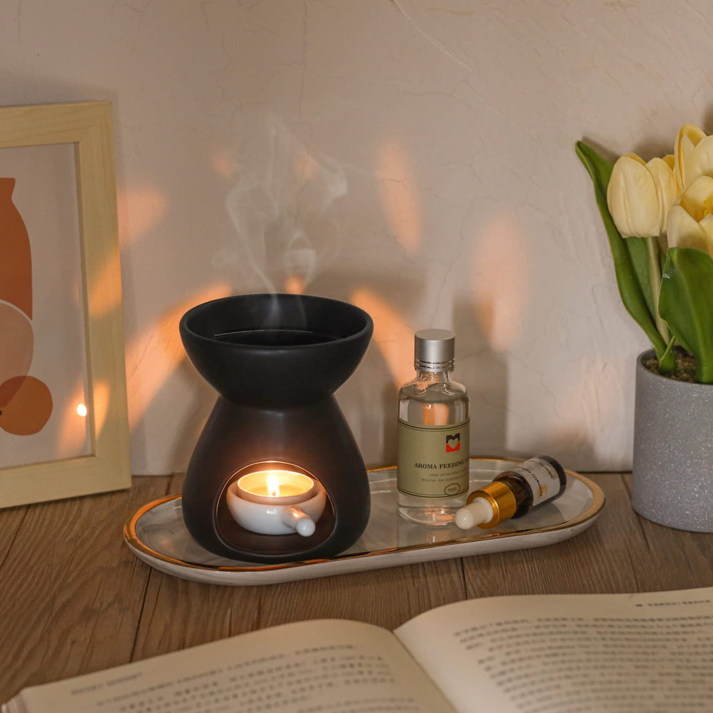 ComSaf ceramic oil burner in black full view suits versatile home decor.