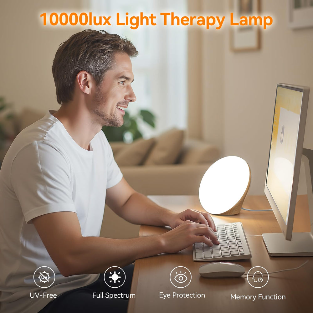 COMSYNC Light Therapy Lamp touch panel showing easy mode selection