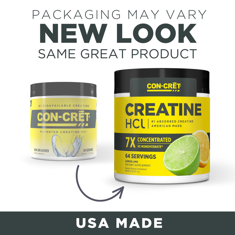 CON-CRET Creatine HCl bottle on a shelf in a home gym.