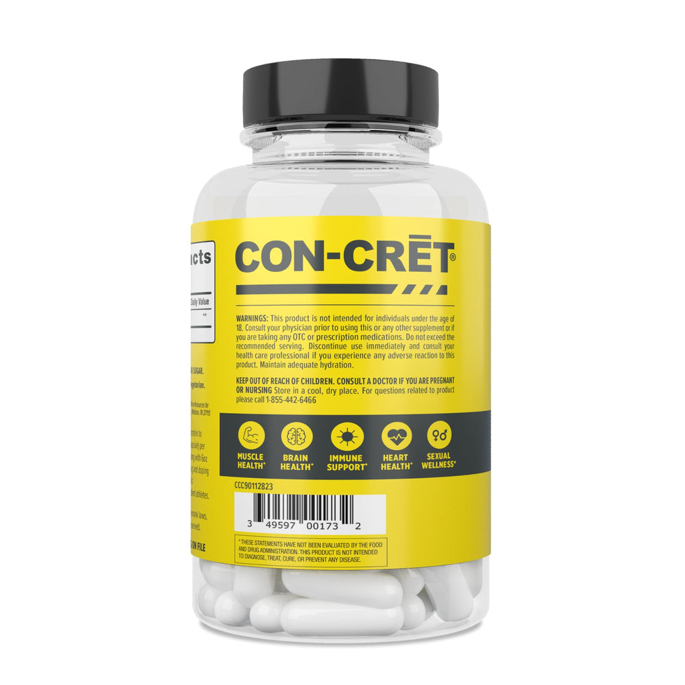CON-CRET Creatine HCl capsules with calendar, encouraging consistent daily routines.