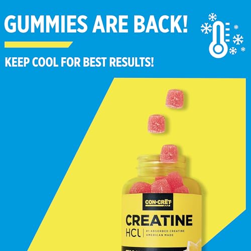 Berry Zing CON-CRET gummies close-up showing easy-to-chew format for workouts.