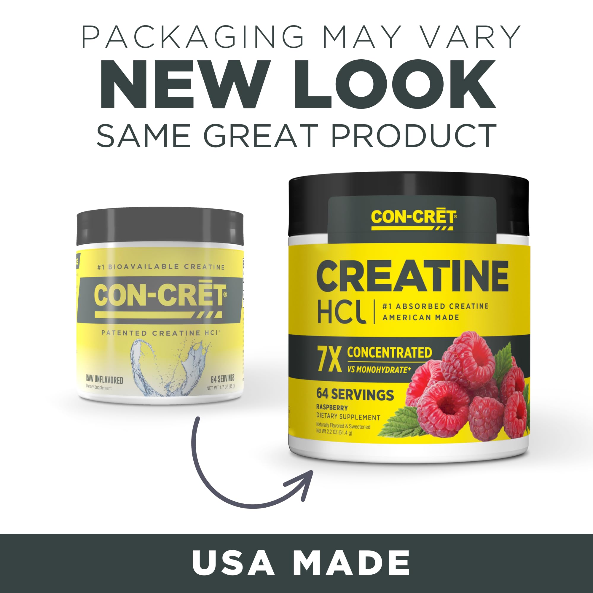 Raspberry CON-CRET powder beside a glass, signaling convenient daily use.