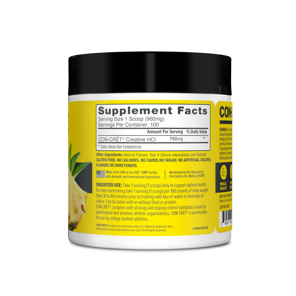Pineapple flavor cue suggesting tasty daily use of CON-CRET Creatine HCl.