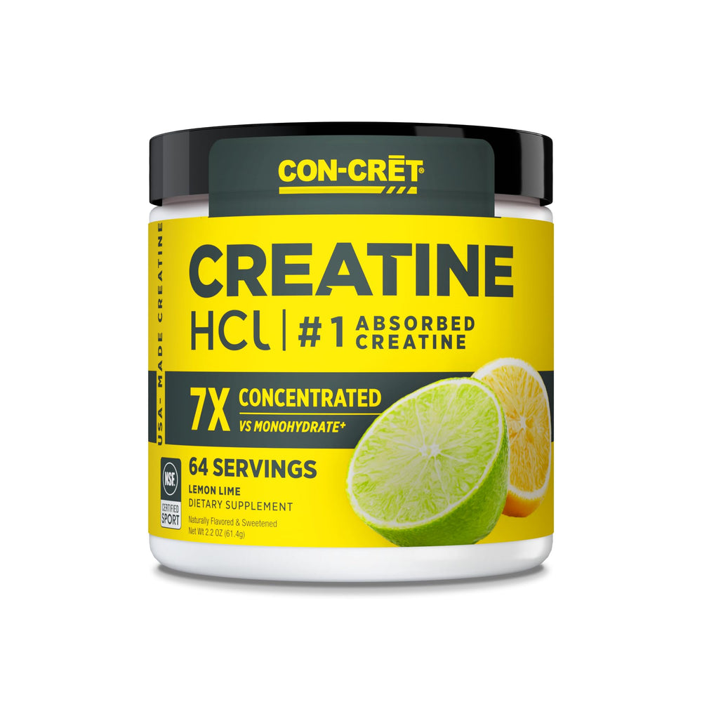 CON-CRET Creatine HCl powder bottle ready for daily muscle and energy support.