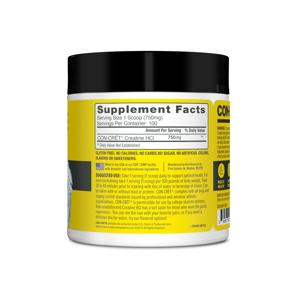 CON-CRET Creatine HCl powder in scoop set for a pre-workout ritual.