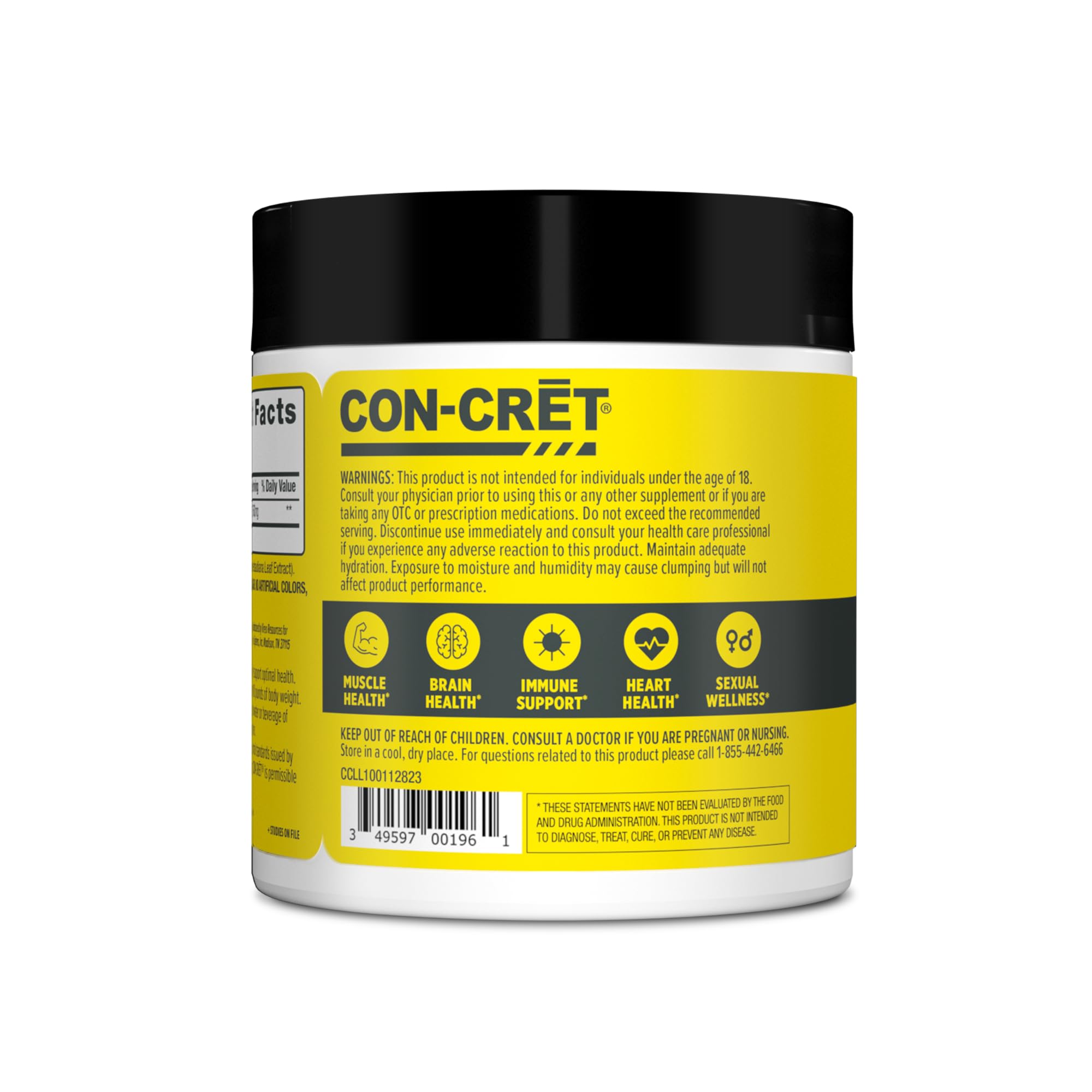 USA-made facility badge beside CON-CRET Raspberry Creatine bottle for quality assurance