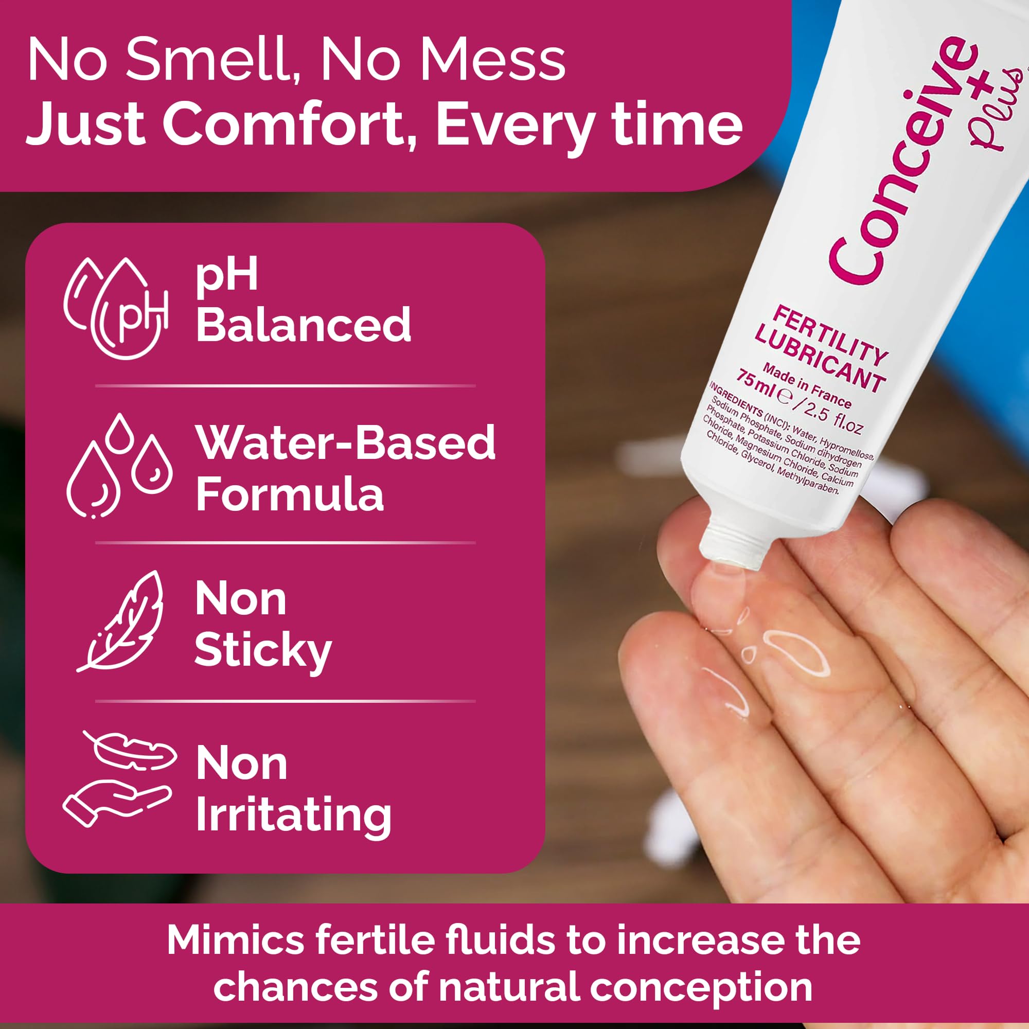 Conceive Plus texture close-up highlighting smooth, non-sticky feel
