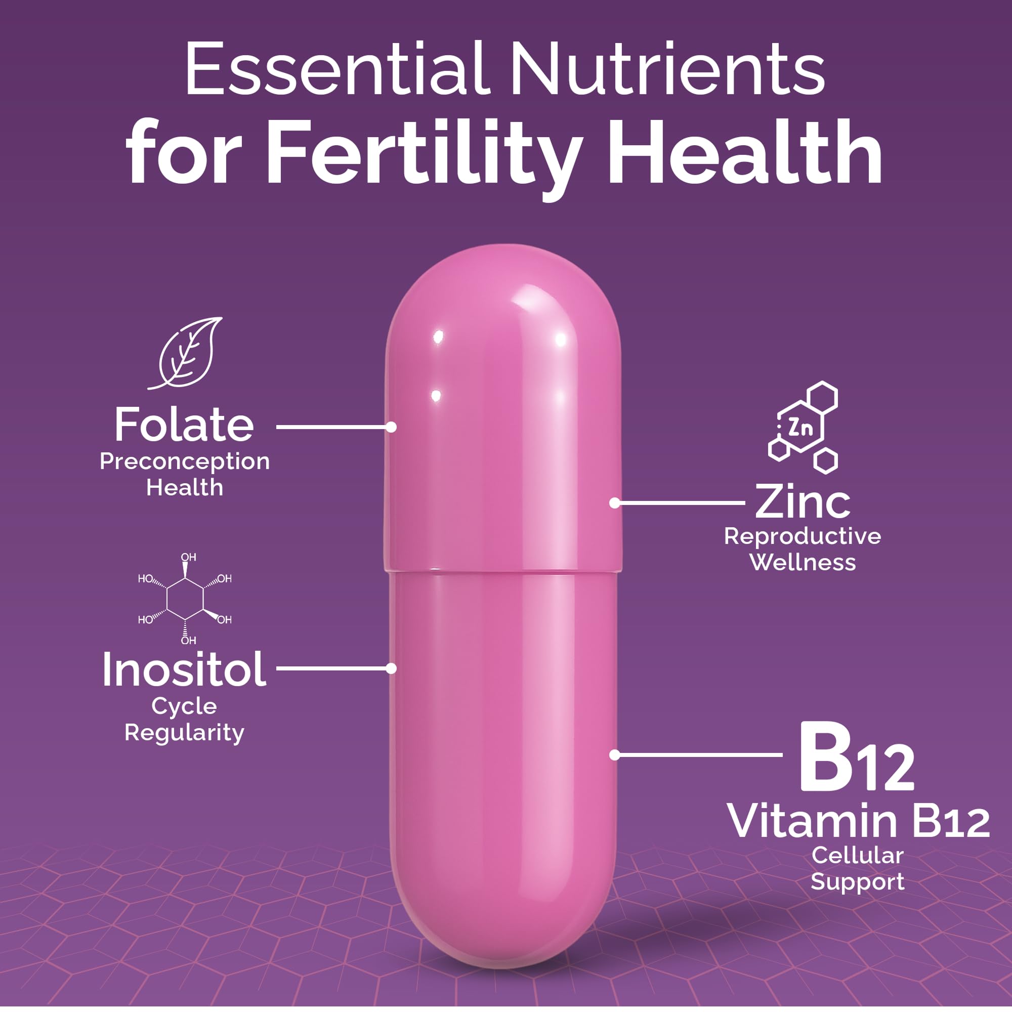 CONCEIVE PLUS capsules closeup emphasizes folate and zinc for reproductive wellness.