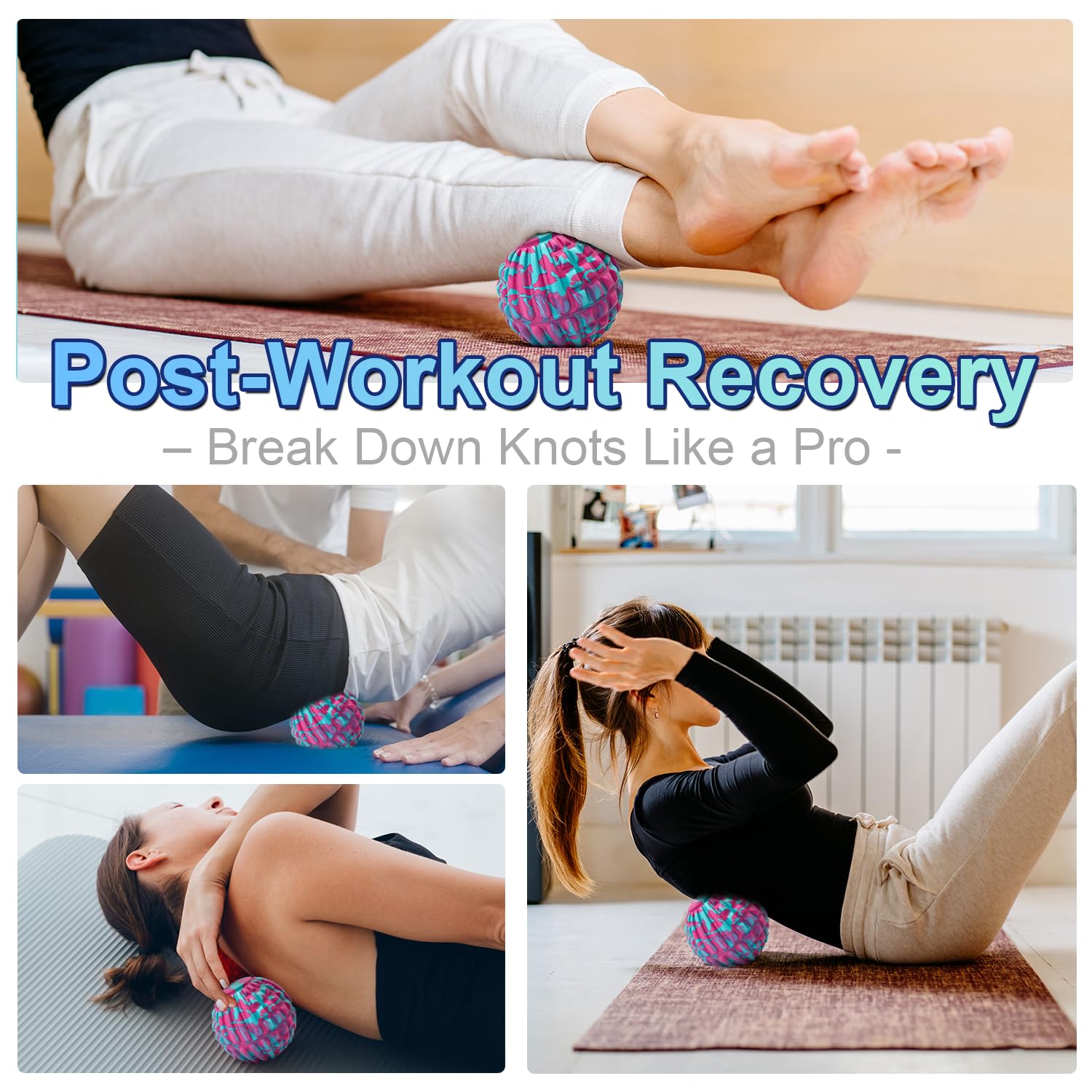 Coniflor massage ball usable against wall or floor for quick relief