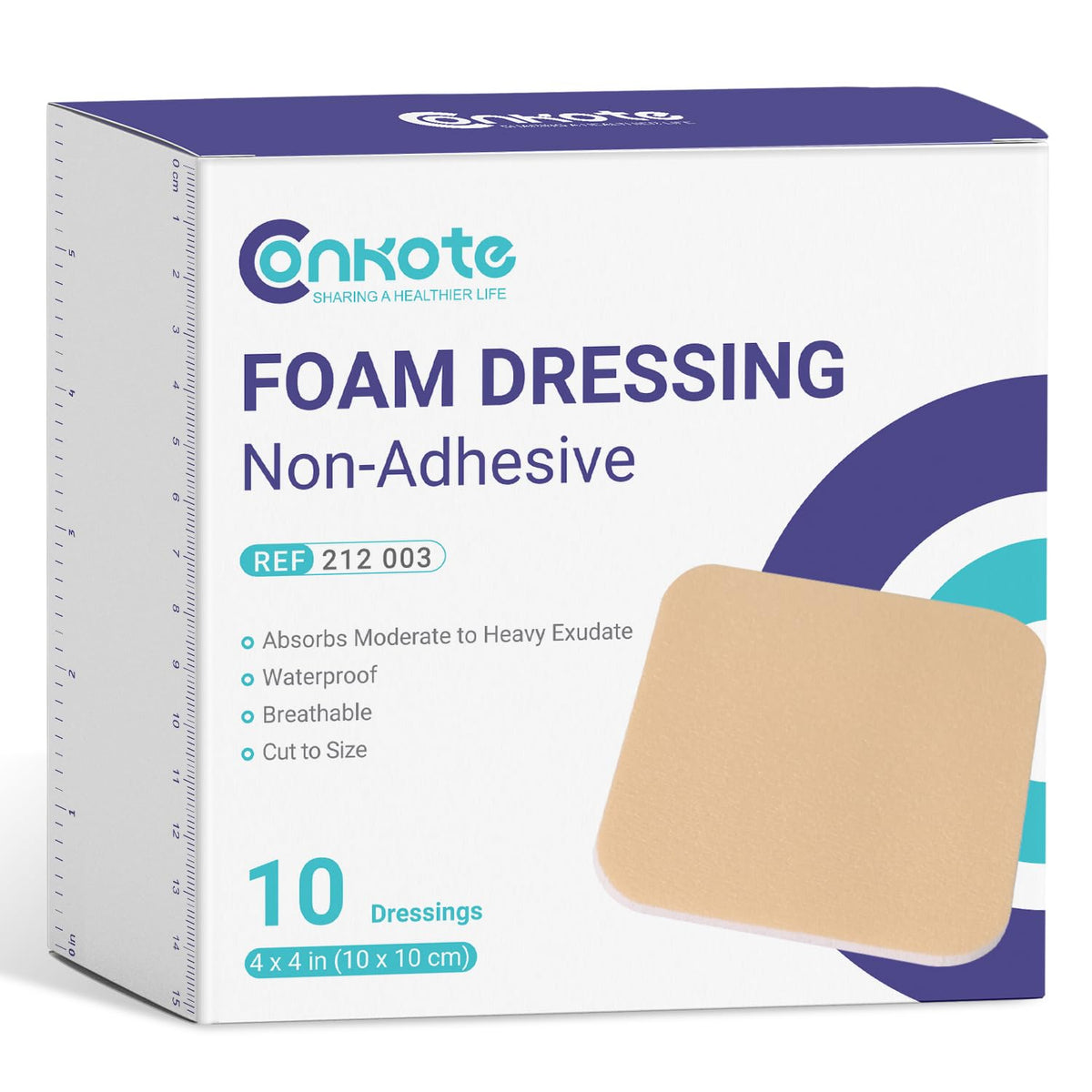 Conkote foam dressing 4x4 cuttable for customized wound coverage and exudate absorption