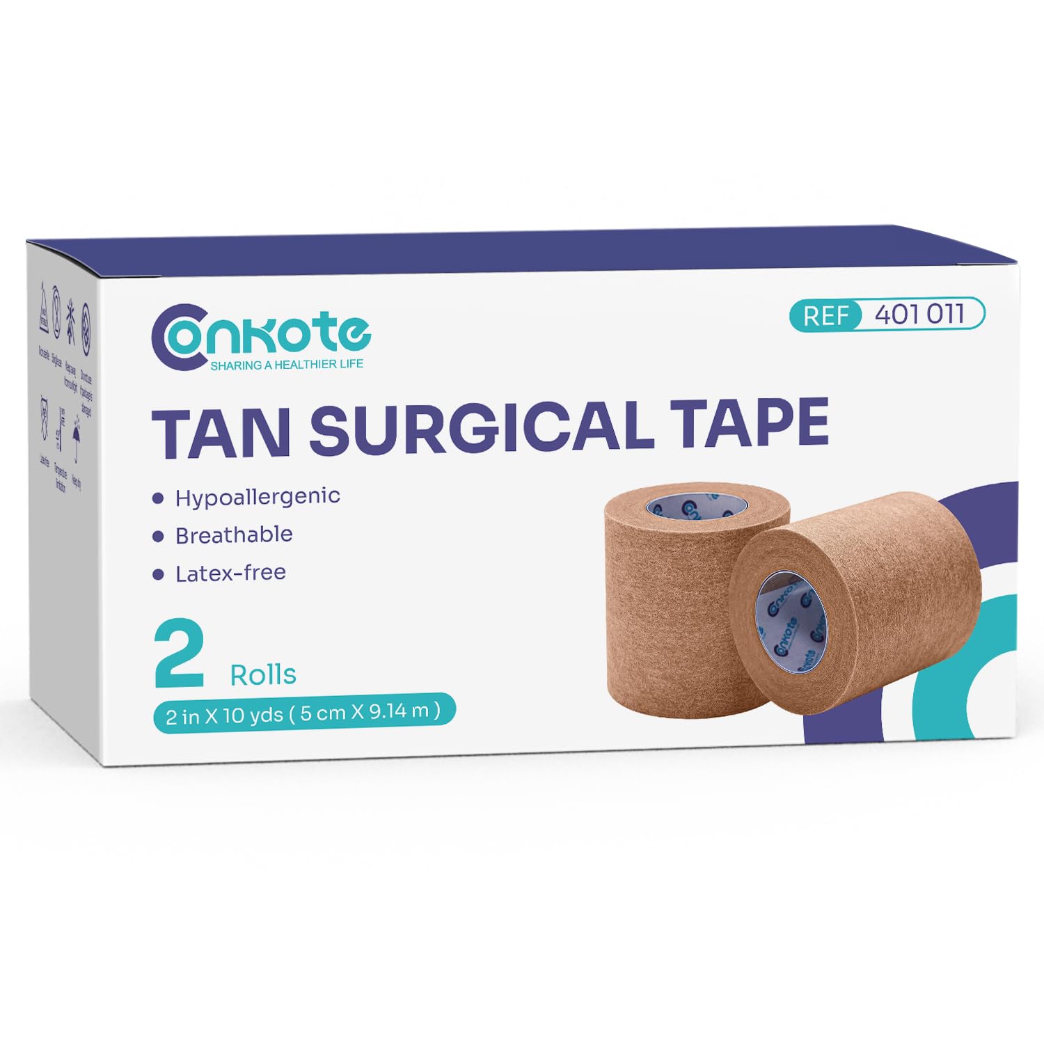 Conkote tan paper surgical tape rolls for secure, gentle adhesion.