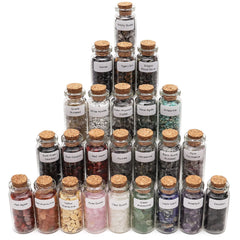 Consine 25-gemstones set in glass bottles for meditation and decorative display