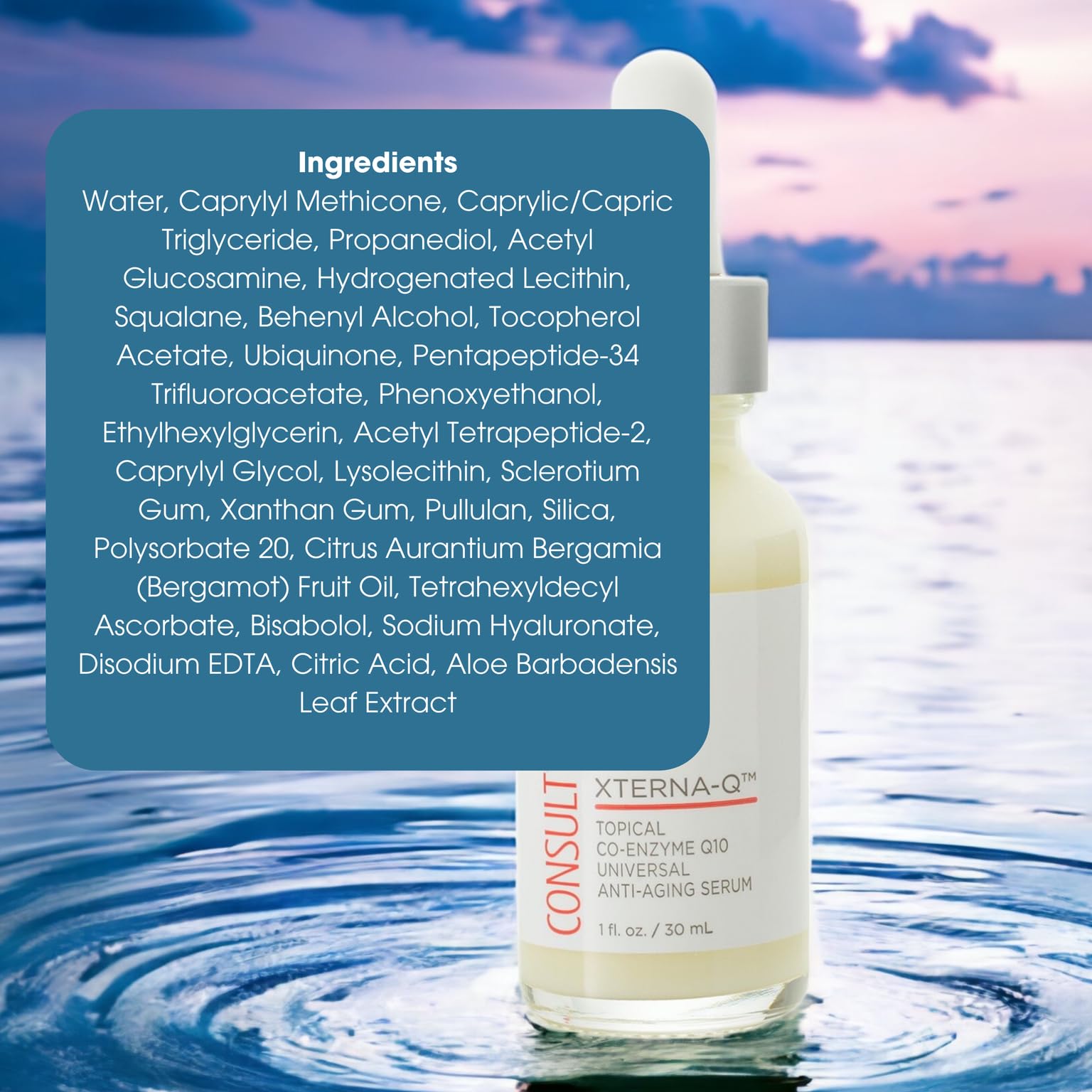 Face and neck after-application glow with natural look using XTERNA-Q.
