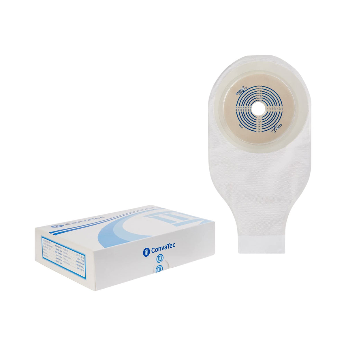 ConvaTec ActiveLife cut-to-fit pouch opening adjustable for different stoma sizes.
