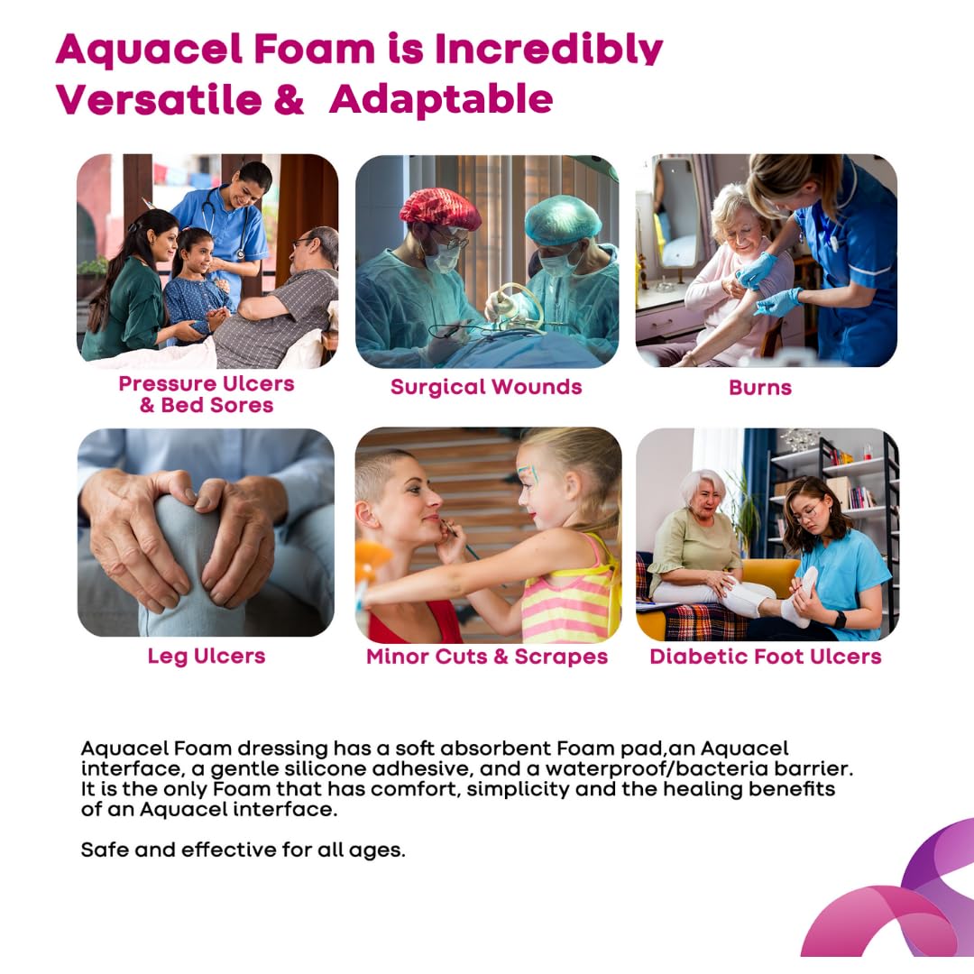 Flexible ConvaTec AQUACEL Foam 4x4 dressing conforms to body contours.