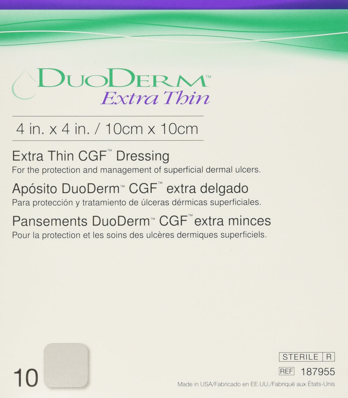ConvaTec Duoderm hydrocolloid dressing 4x4 sand protects lightly exuding wounds.