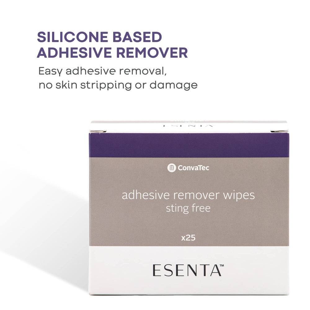 ConvaTec ESENTA adhesive remover wipes pack for convenient on-the-go residue removal