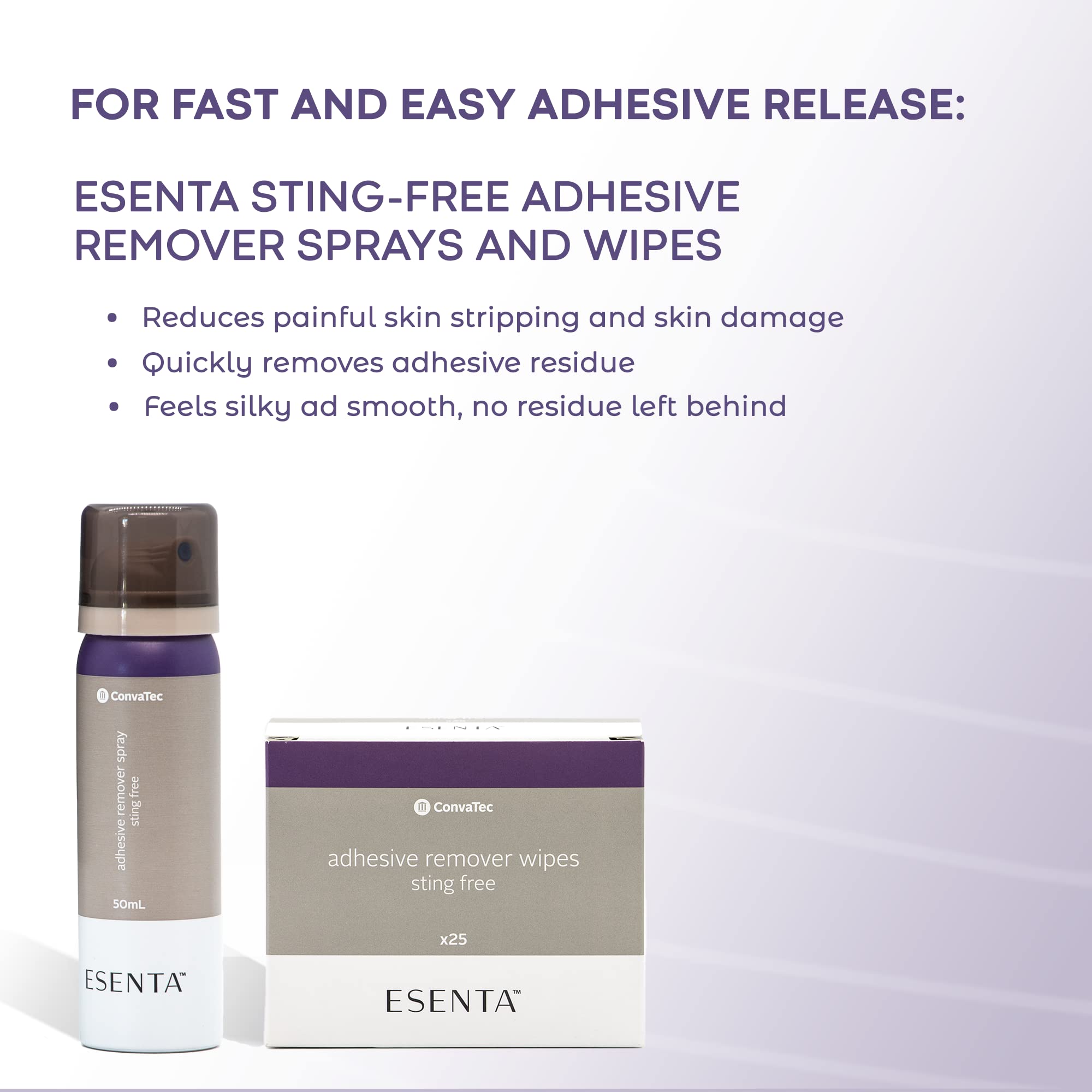 ConvaTec ESENTA latex-free label highlighting suitability for sensitive skin