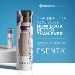 ConvaTec ESENTA adhesive remover spray demonstrates easy edge application before lifting adhesive.