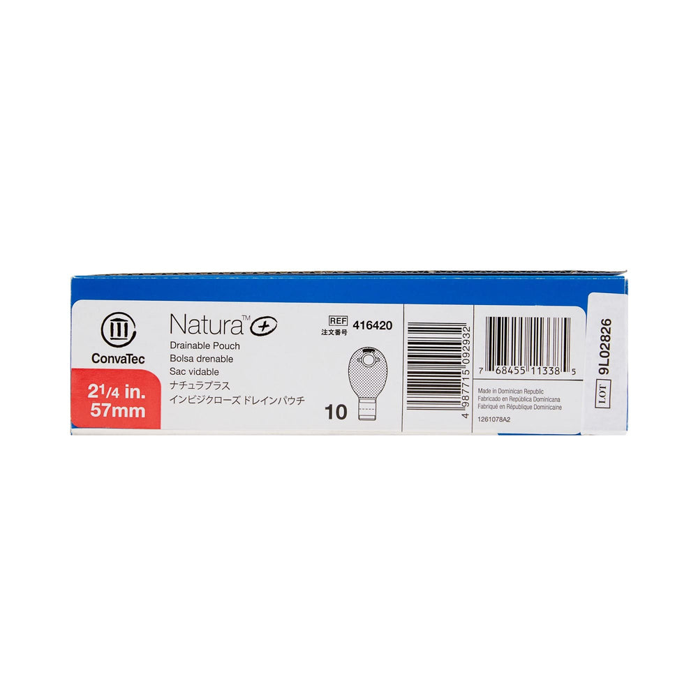 ConvaTec Natura drainable pouch in-use setup, with visi-close and filter, 57mm opening.