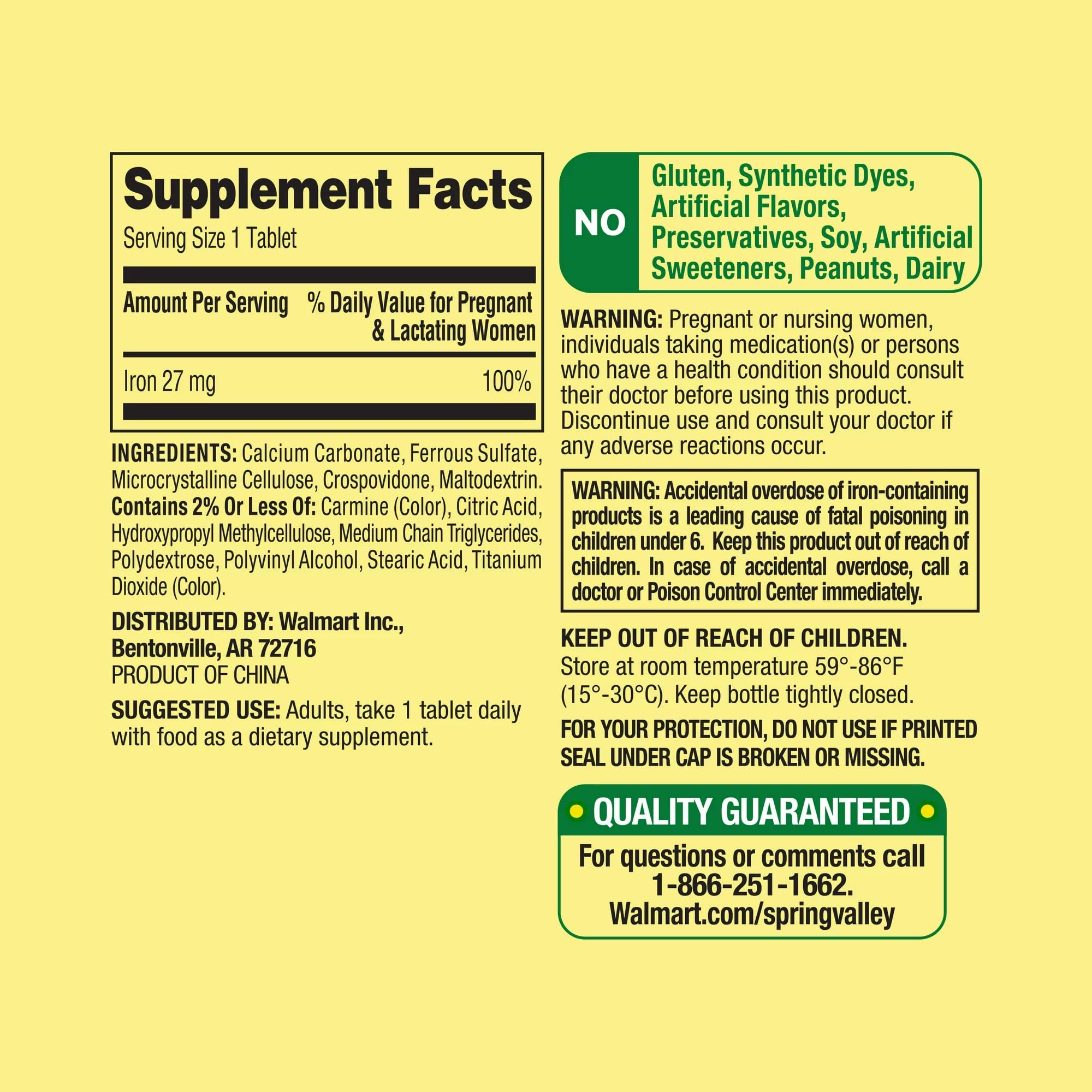 Close-up of Convergence iron tablets blister pack, 27 mg per tablet.