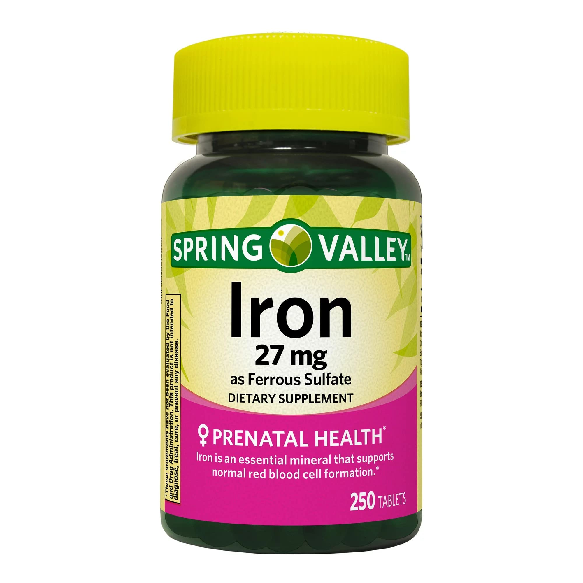 Convergence Spring Valley Iron tablets bottle on counter, convenient daily iron support.