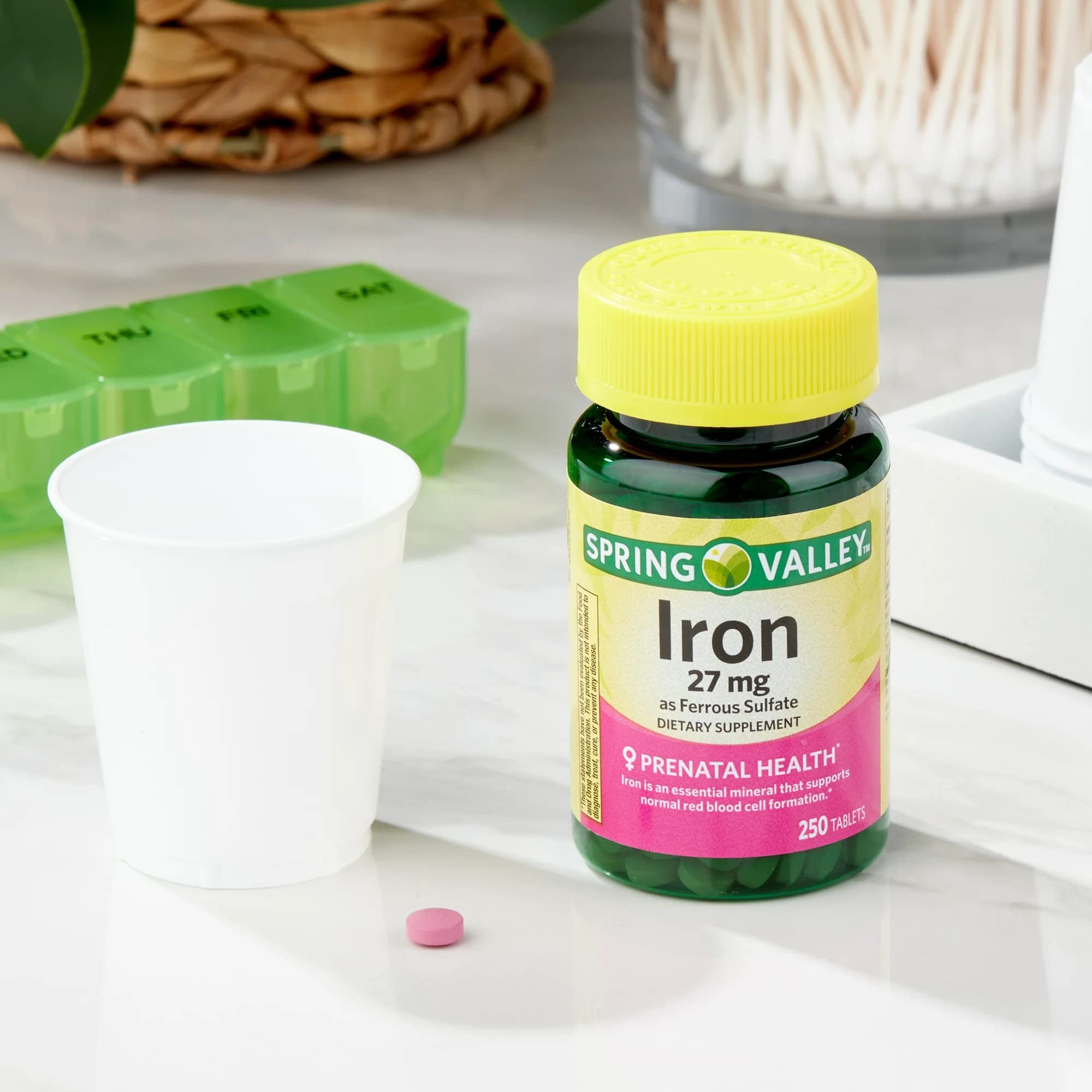 Convergence Spring Valley iron tablets box, prenatal health support potential.