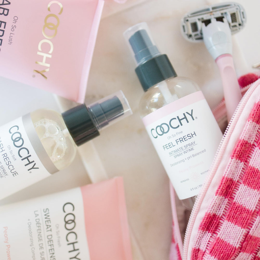 Coochy directions for use illustrate shake, distance, and spray steps.