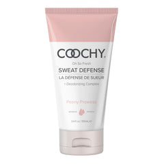 Coochy Sweat Defense bottle pour for easy application and peony fragrance