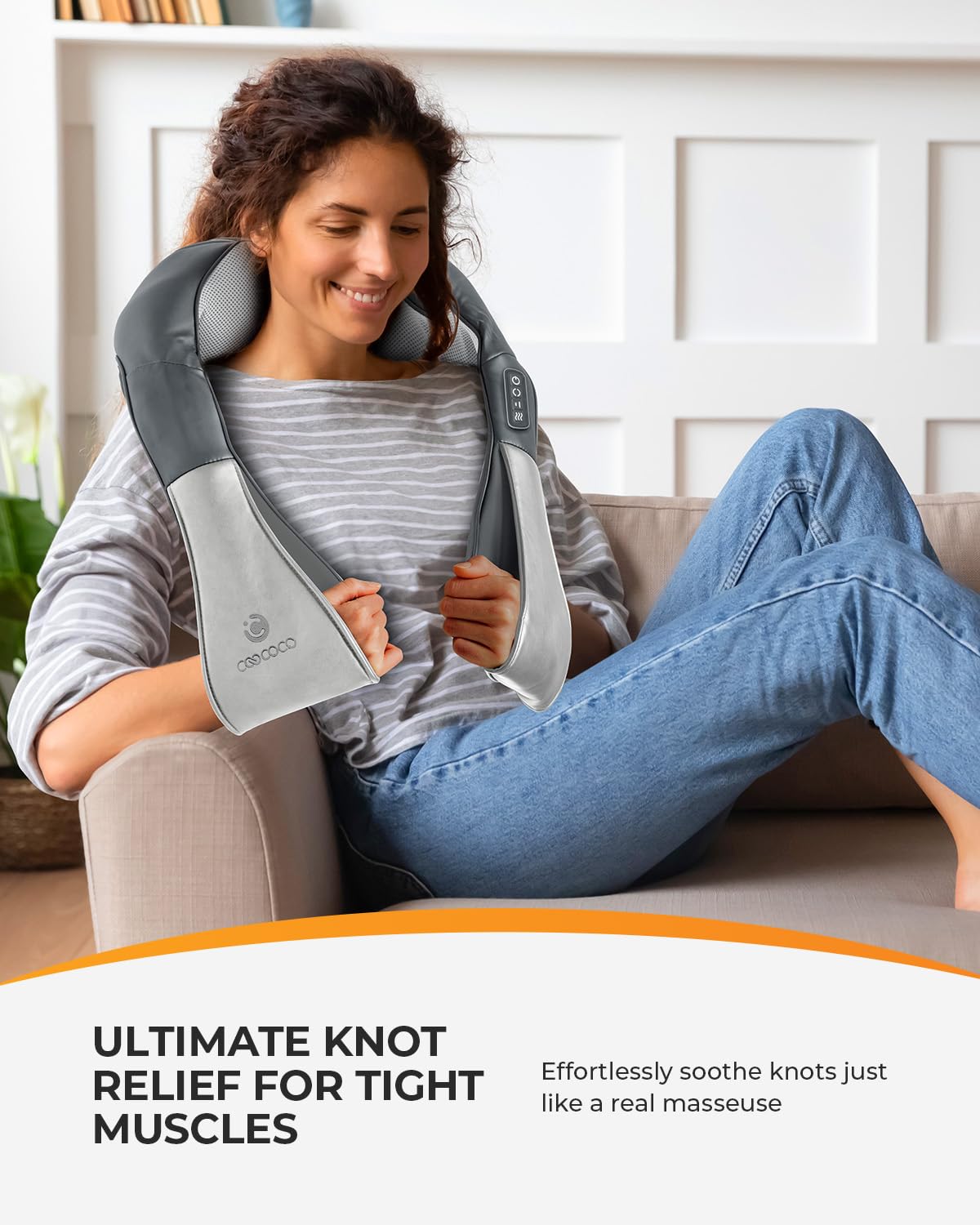 CooCoCo massager with 4D rollers and 8 nodes for deep kneading.