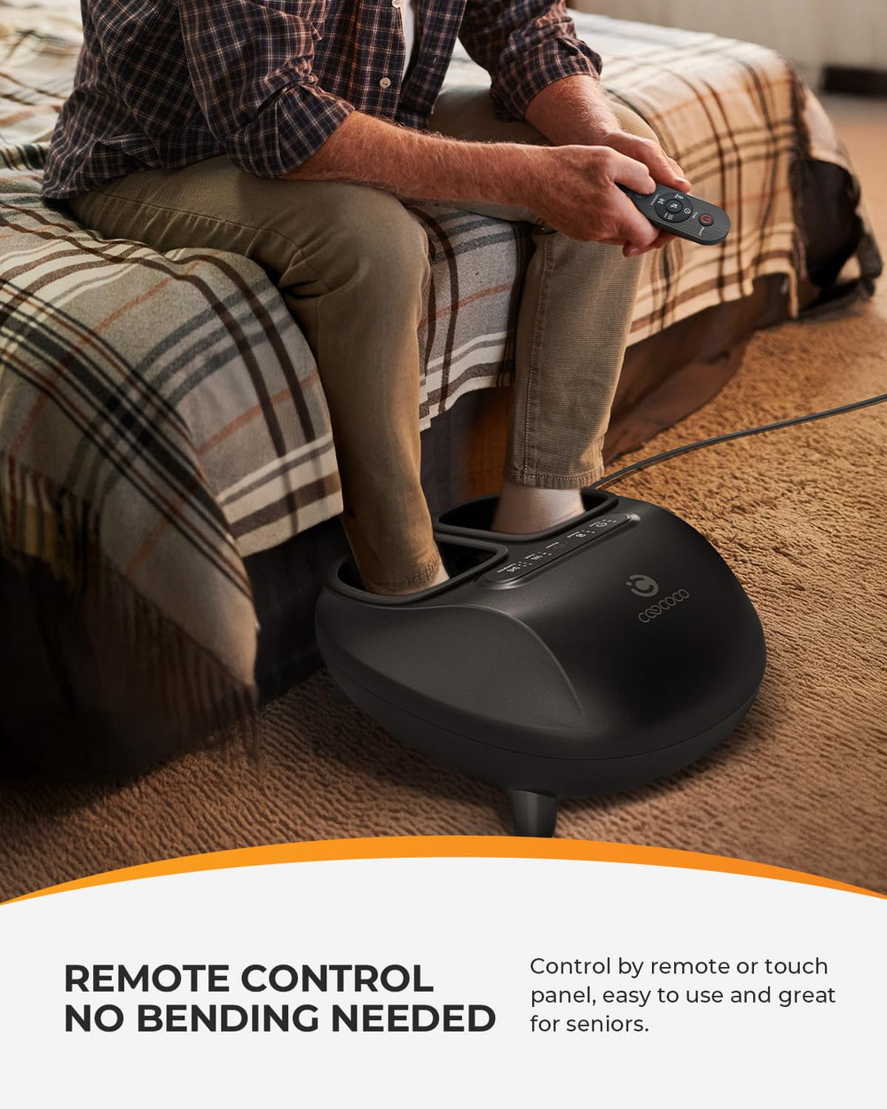 CooCoCo foot massager heat settings up to 131°F for cozy warmth.