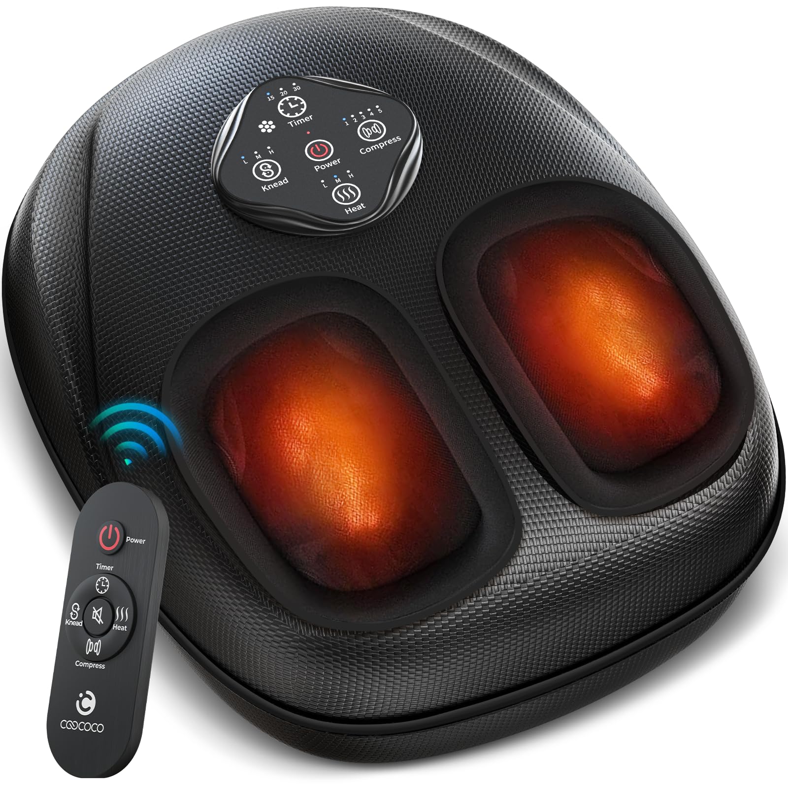 CooCoCo foot massager with remote control for easy post shift relief.