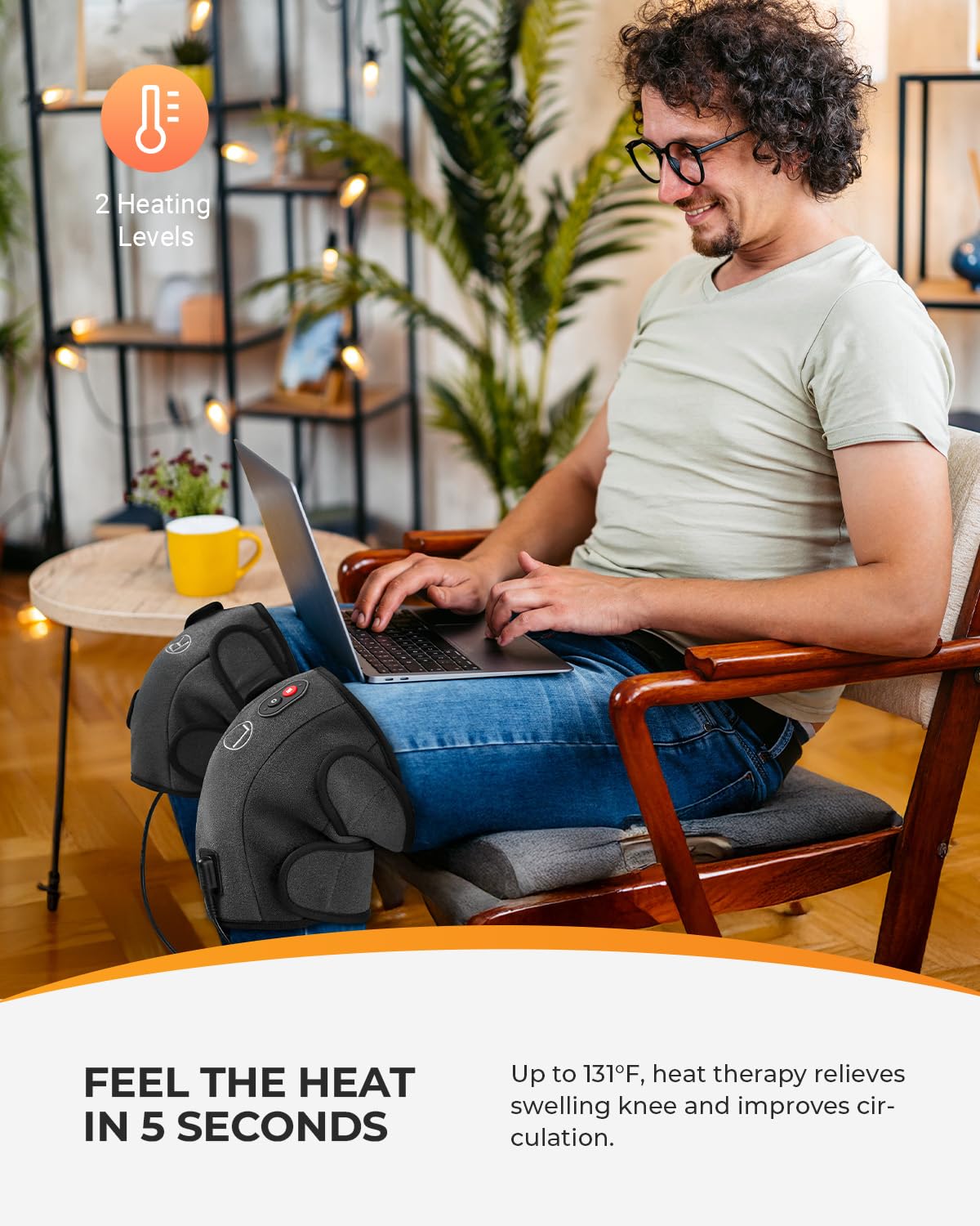 CooCoCo knee massager with adjustable straps for a secure fit.